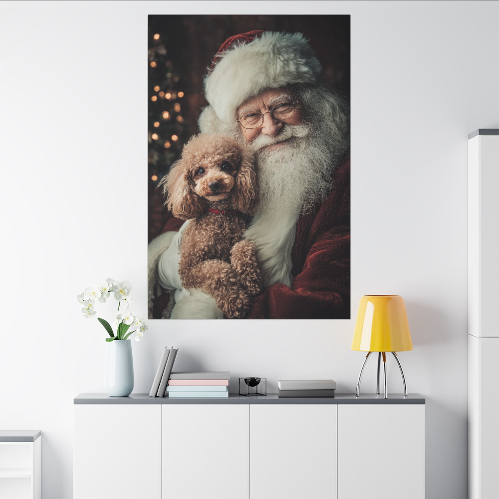 Heartwarming Santa and Poodle Artwork – Holiday Home Décor