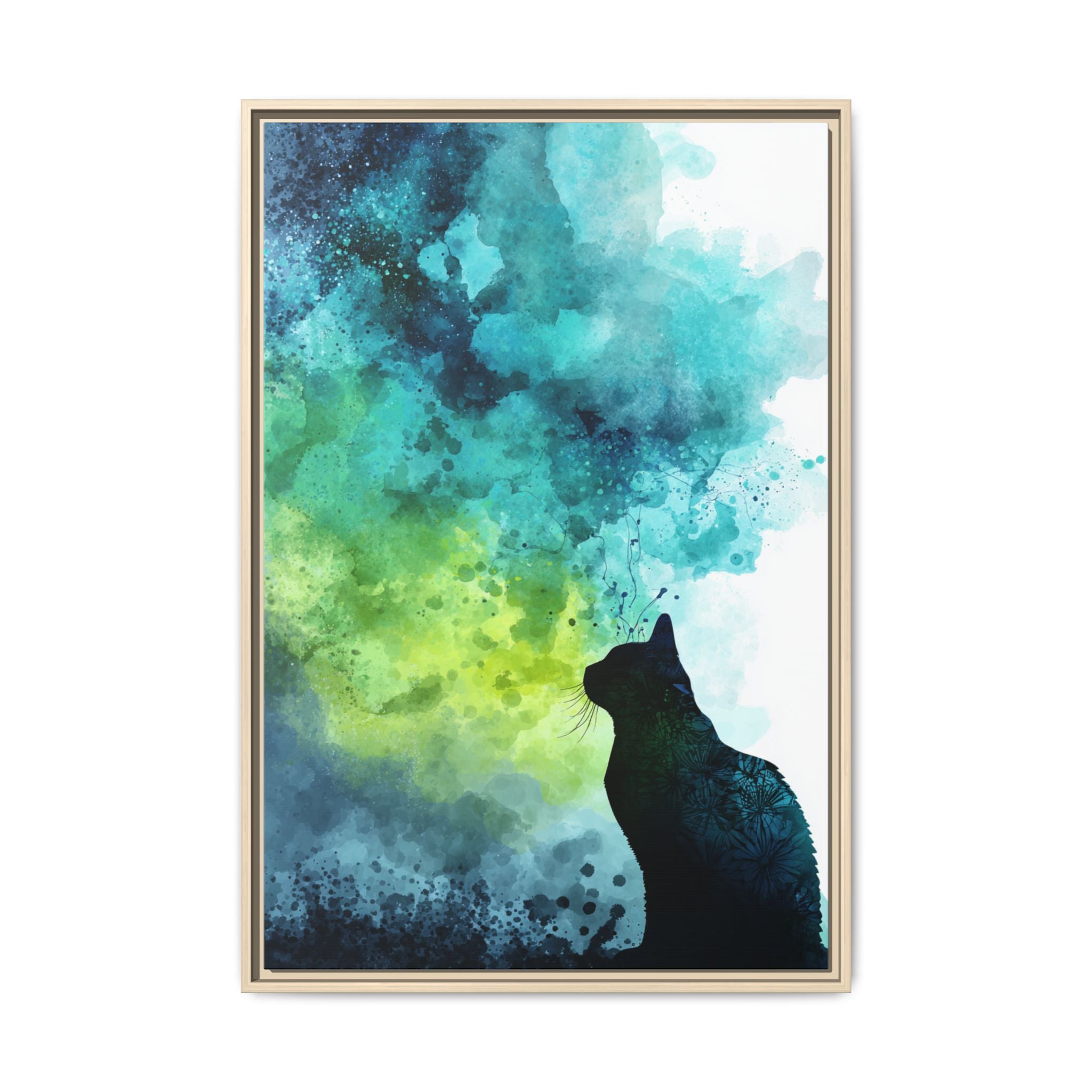 Whimsical Cat Silhouette Watercolor Artwork
