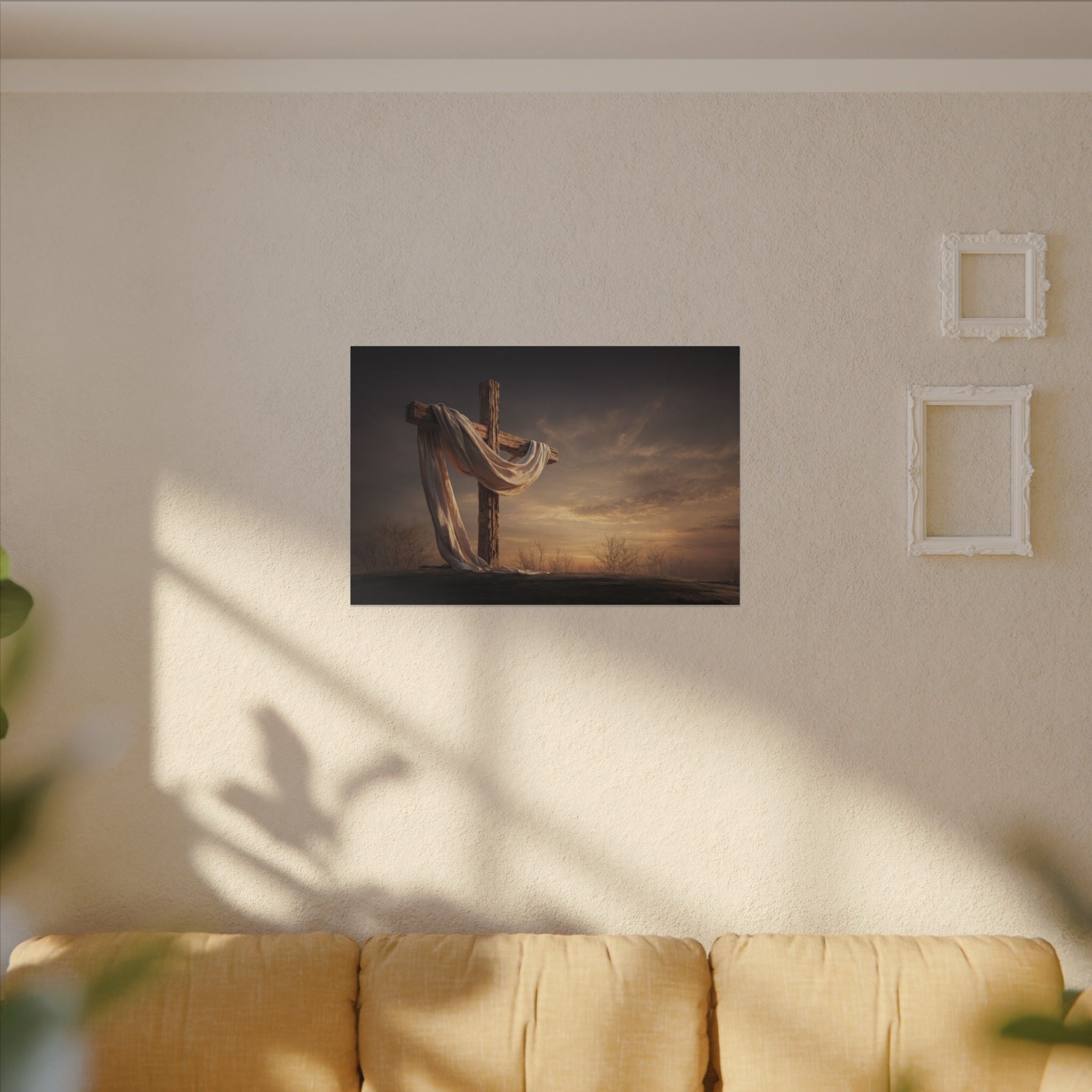 Rustic Cross Wall Art with Draped Fabric | Inspirational Decor