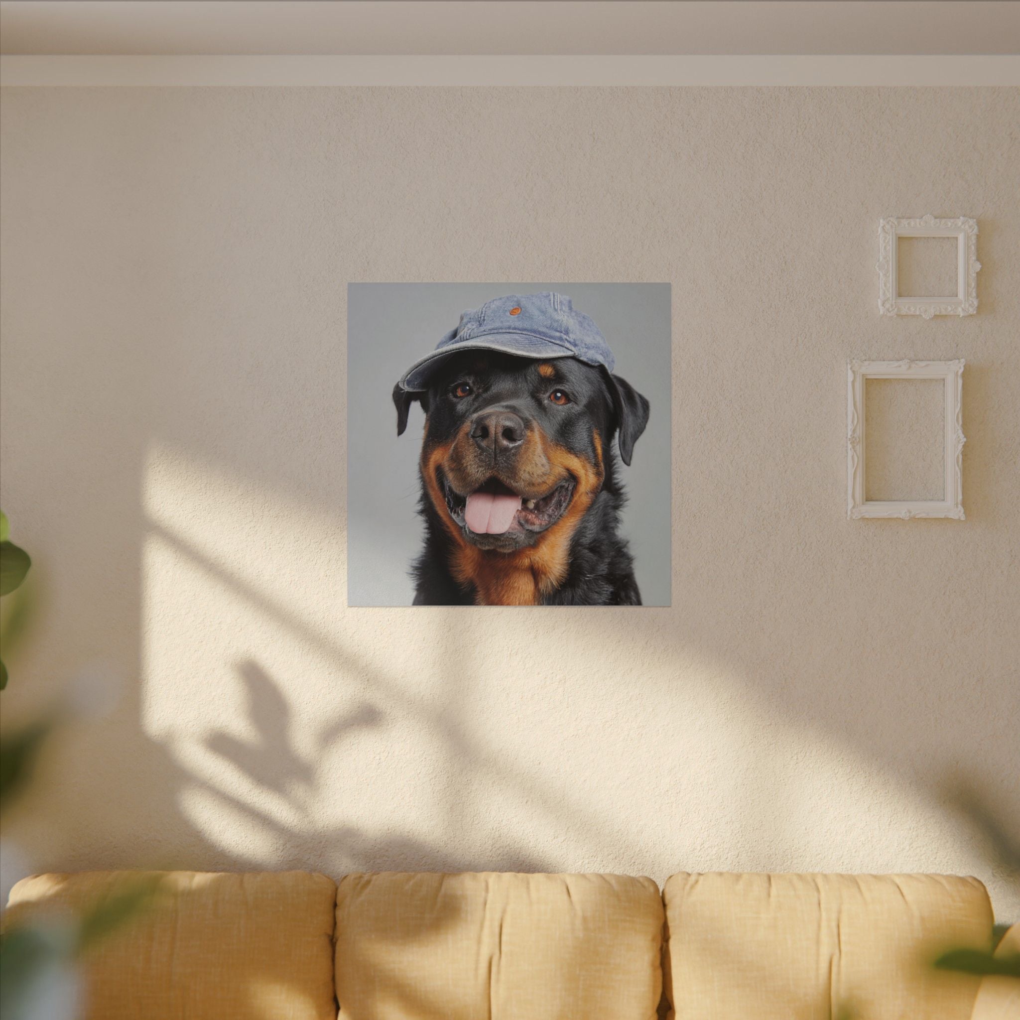 Whimsical Rottweiler Art - Denim Hat Dog Portrait