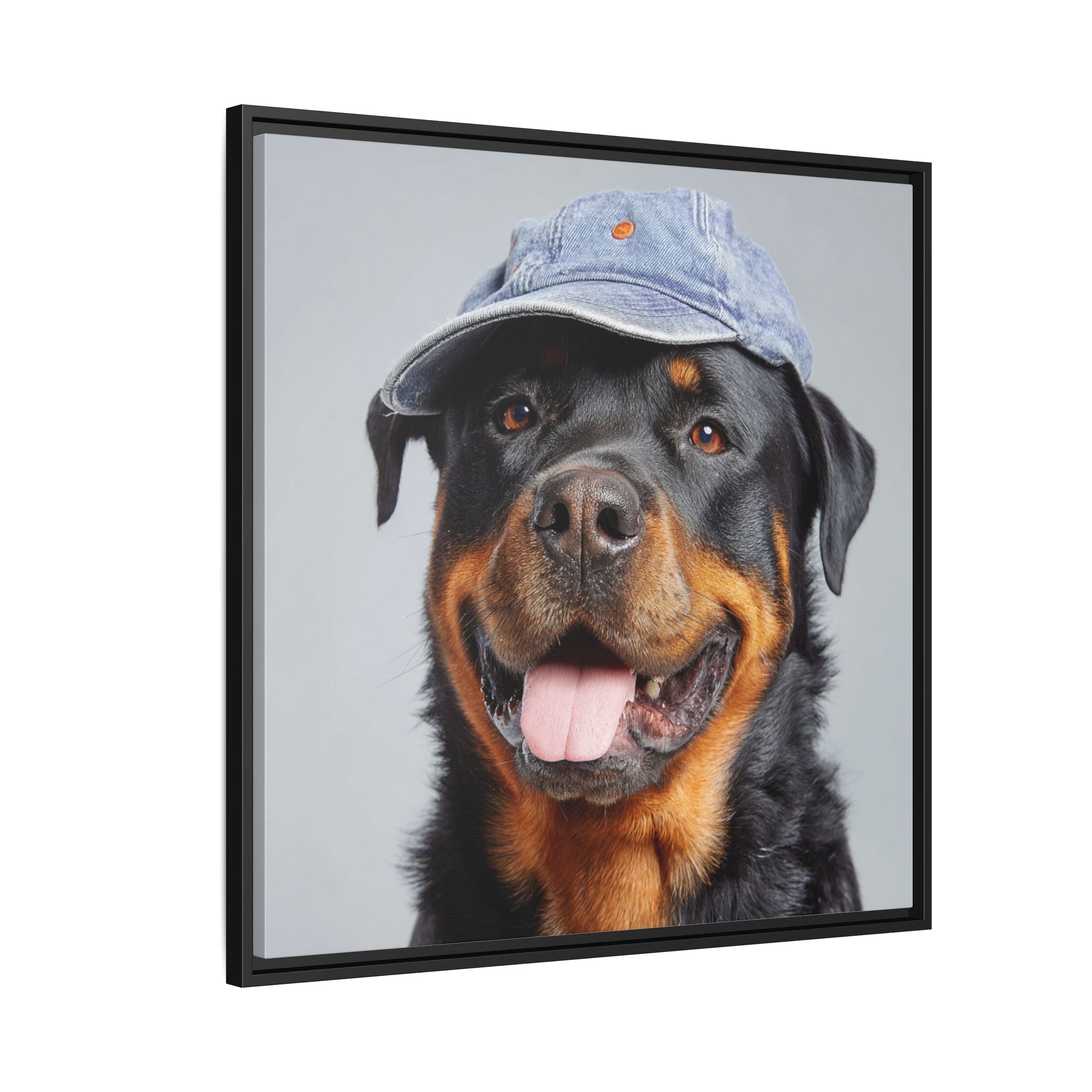 Whimsical Rottweiler Art - Denim Hat Dog Portrait