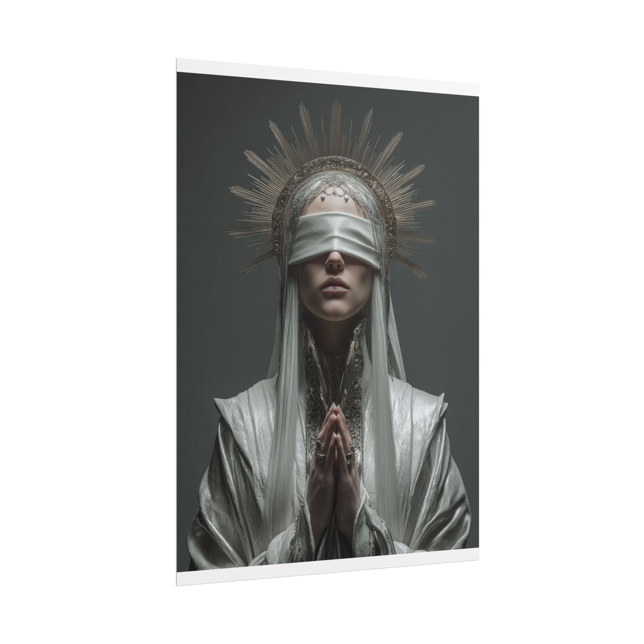Ethereal Blindfolded Saint Art | Spiritual Home Decor