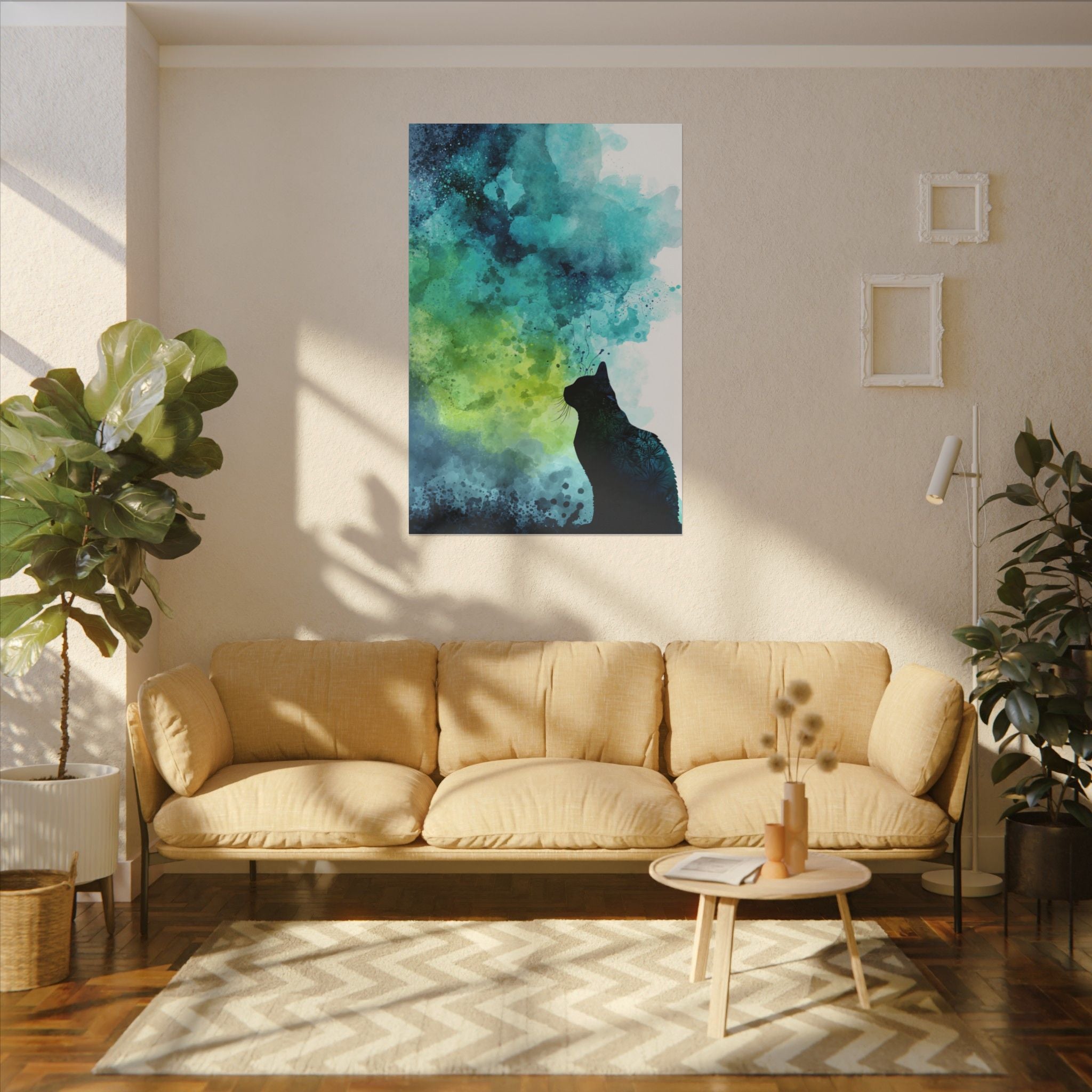 Dreamy Cat Watercolor Art Print - Serene Home Decor