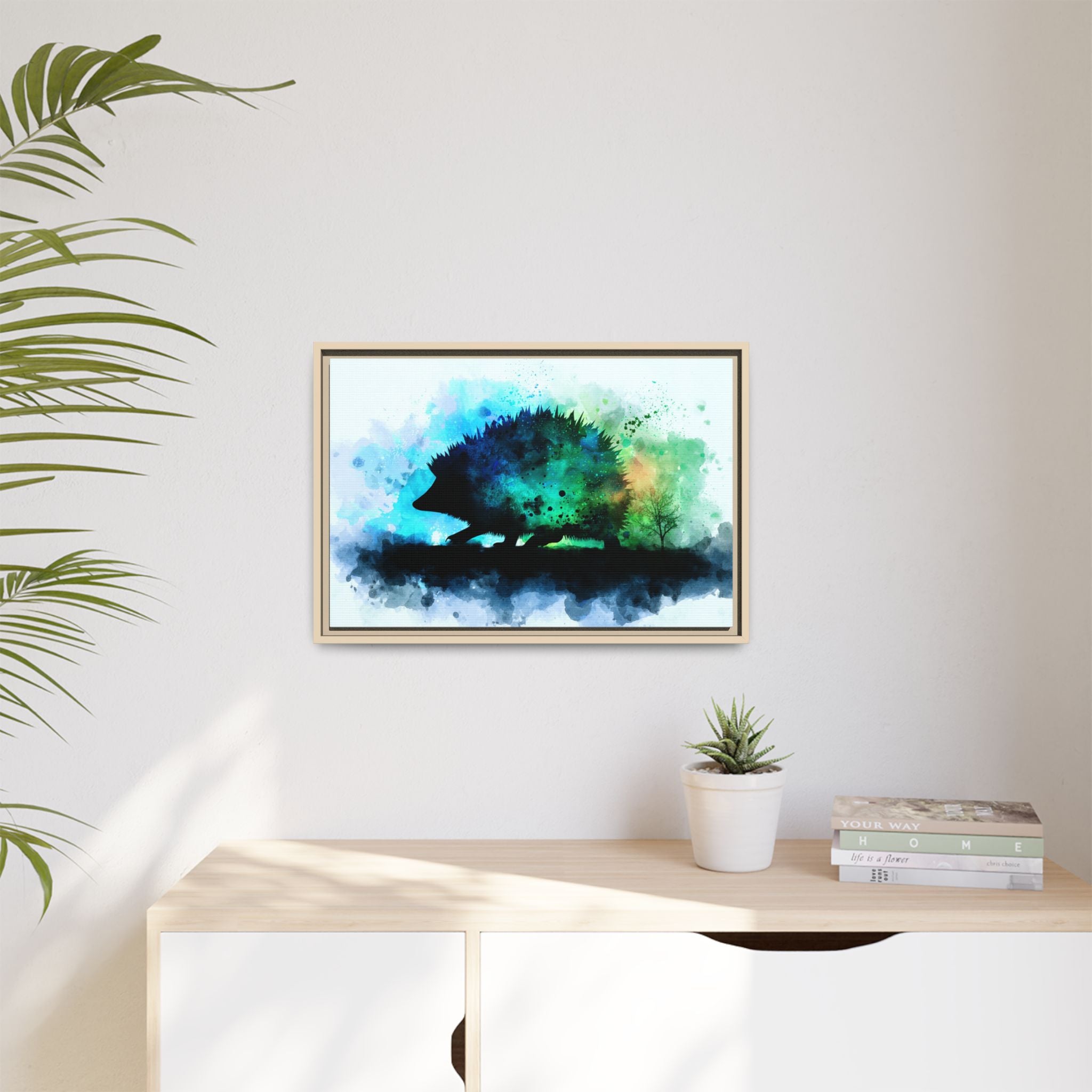 Hedgehog Silhouette Watercolor Art | Nature-Inspired Home Decor