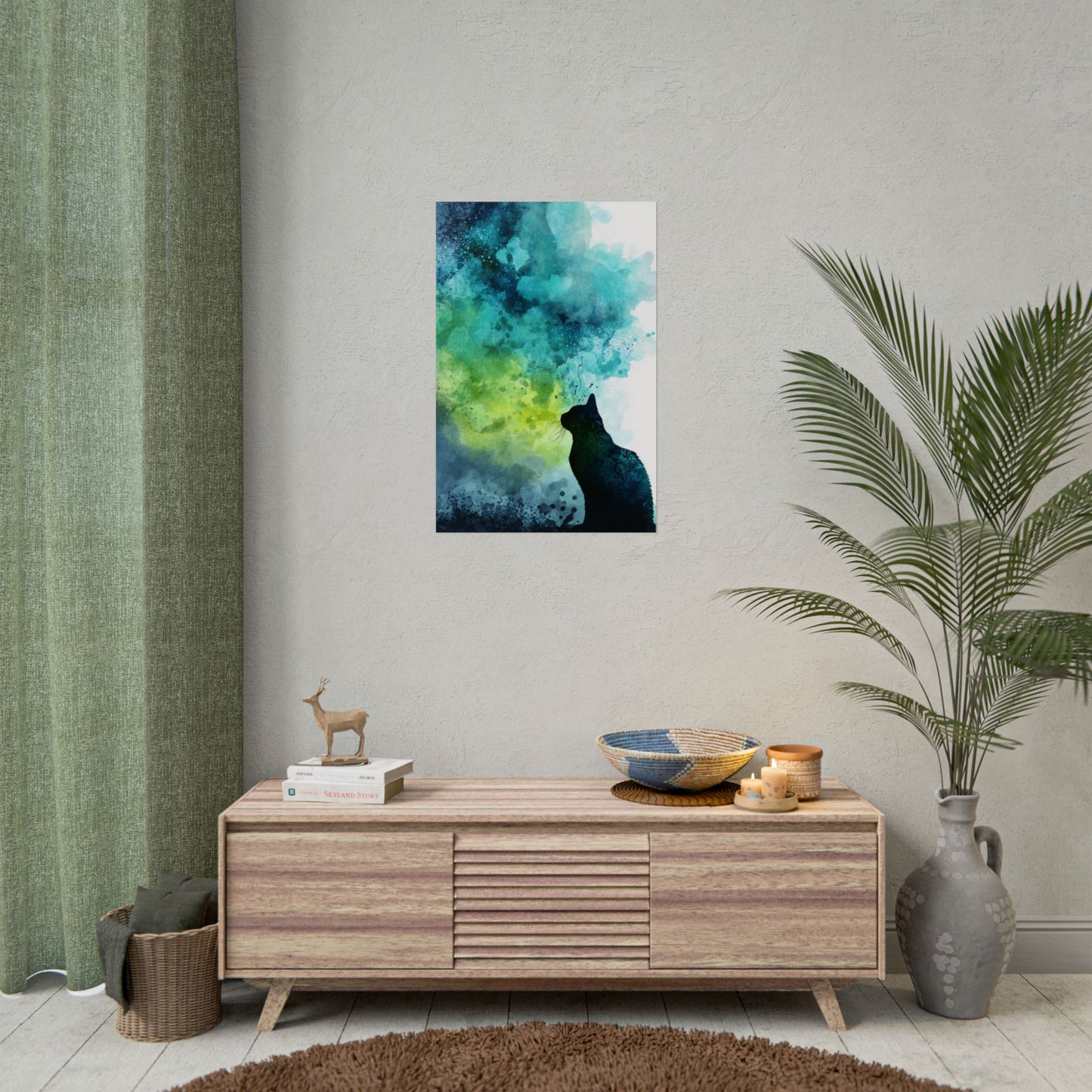 Dreamy Cat Watercolor Art Print - Serene Home Decor