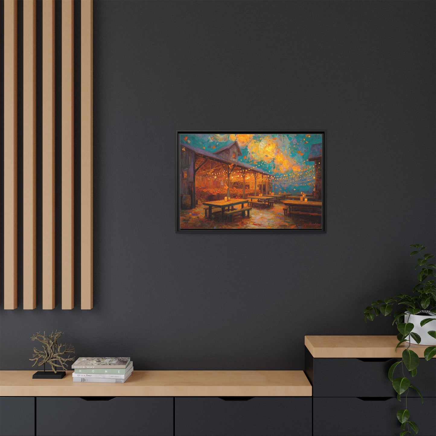 Autumn Festival Night Scene - Colorful Impressionist Art
