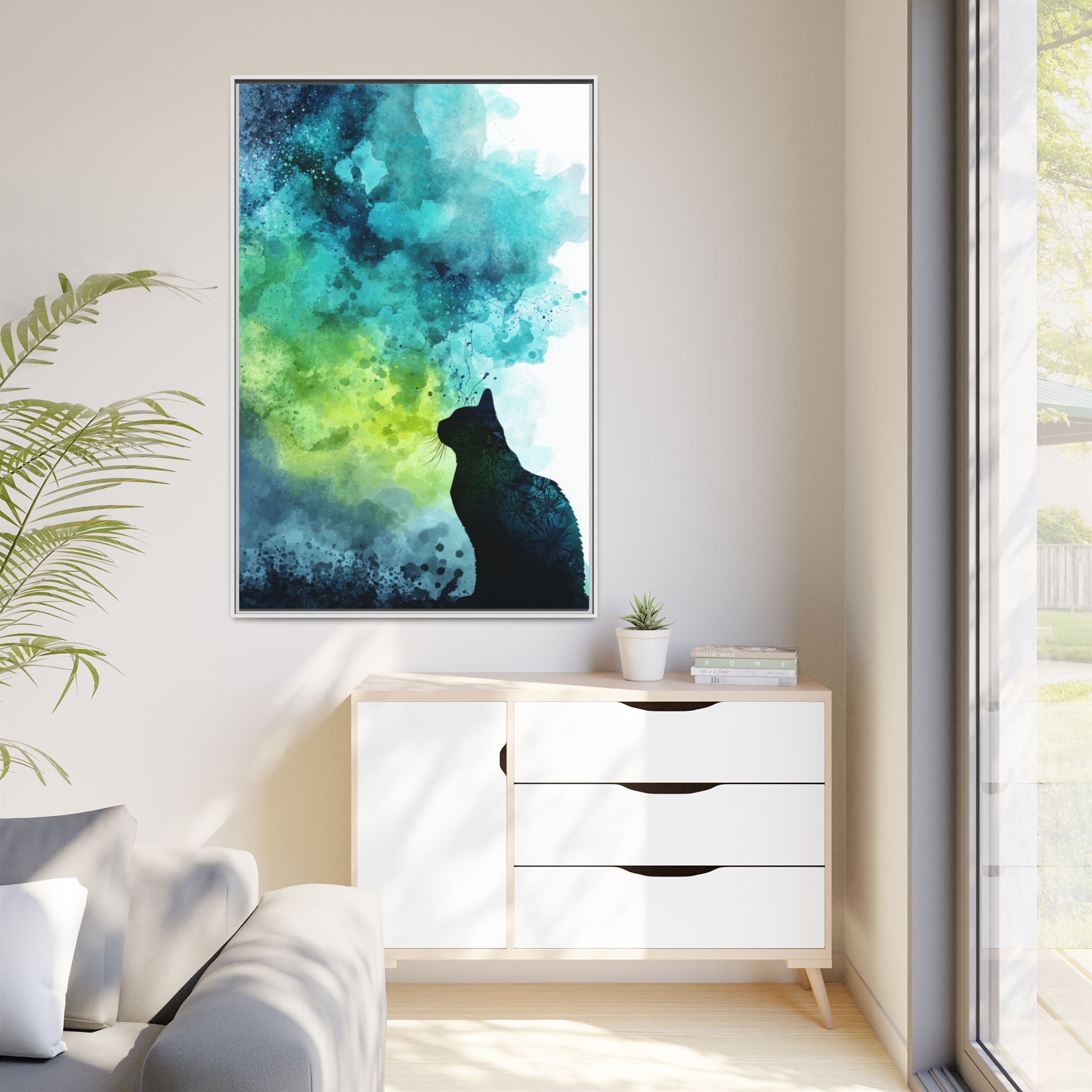 Dreamy Cat Watercolor Art Print - Serene Home Decor