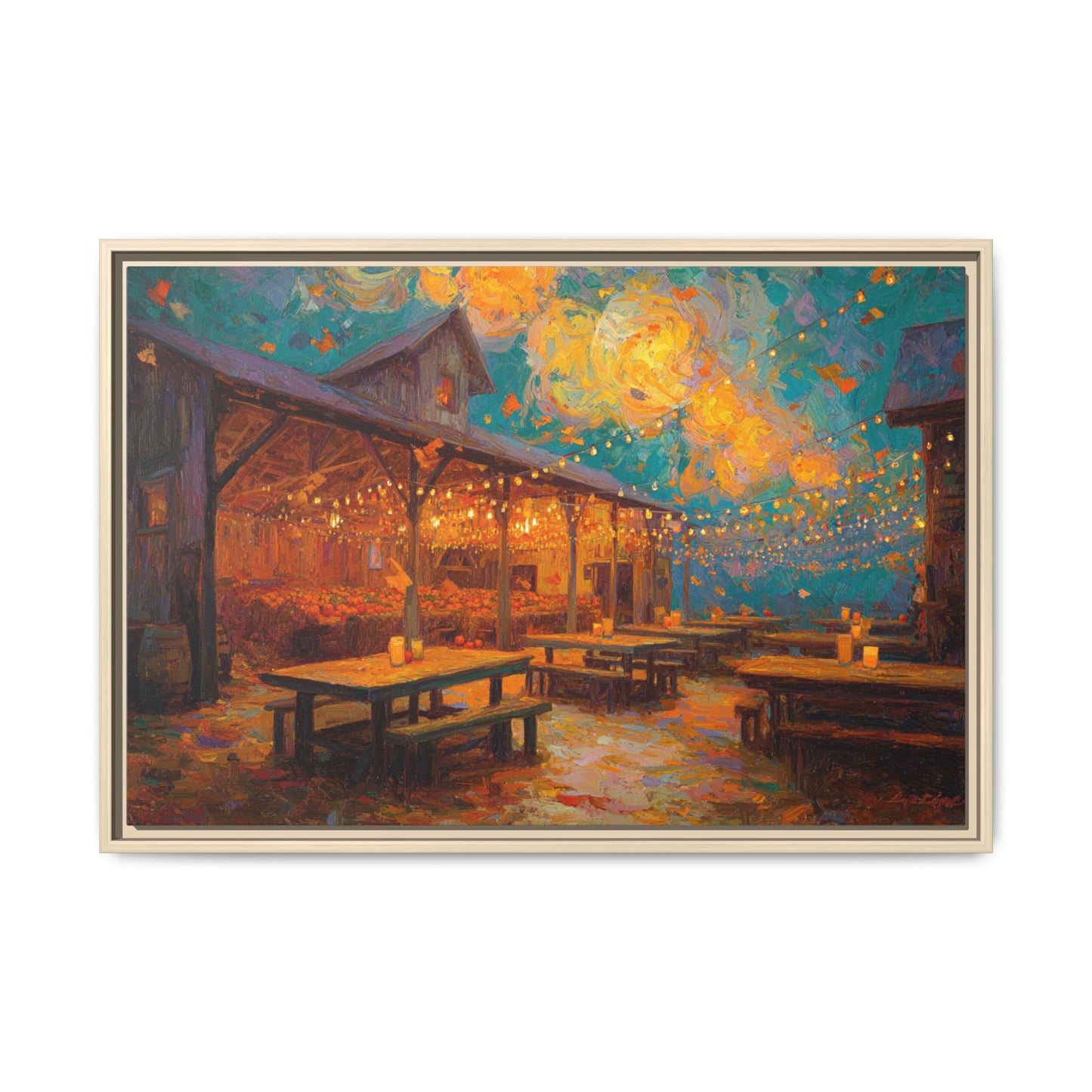 Autumn Festival Night Scene - Colorful Impressionist Art