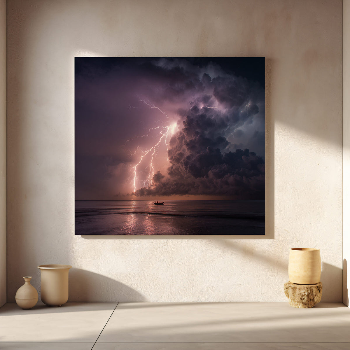 Lightning Storm Canvas Wall Art – styled room view 6