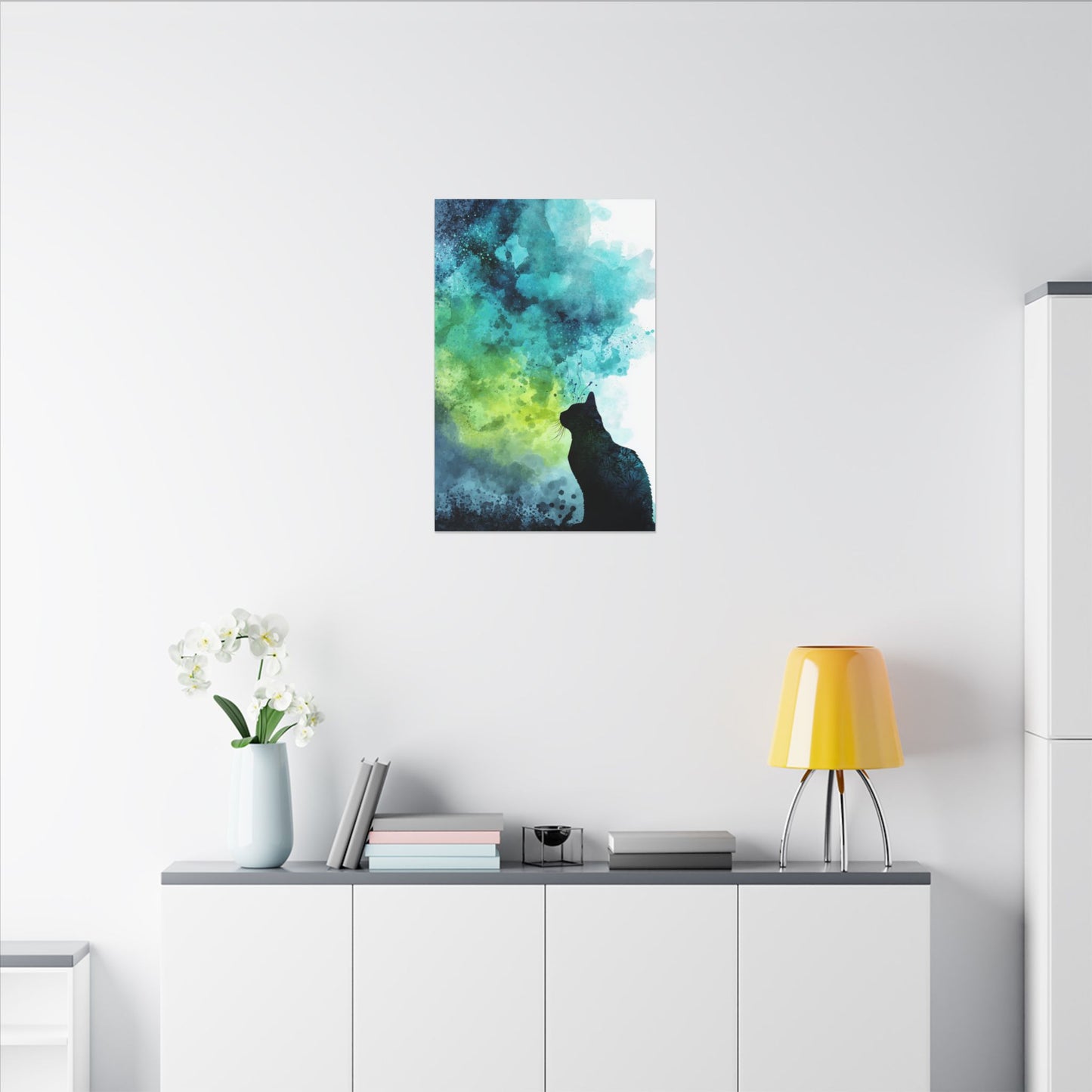 Dreamy Cat Watercolor Art Print - Serene Home Decor