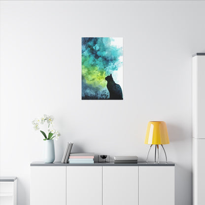 Whimsical Cat Silhouette Watercolor Artwork