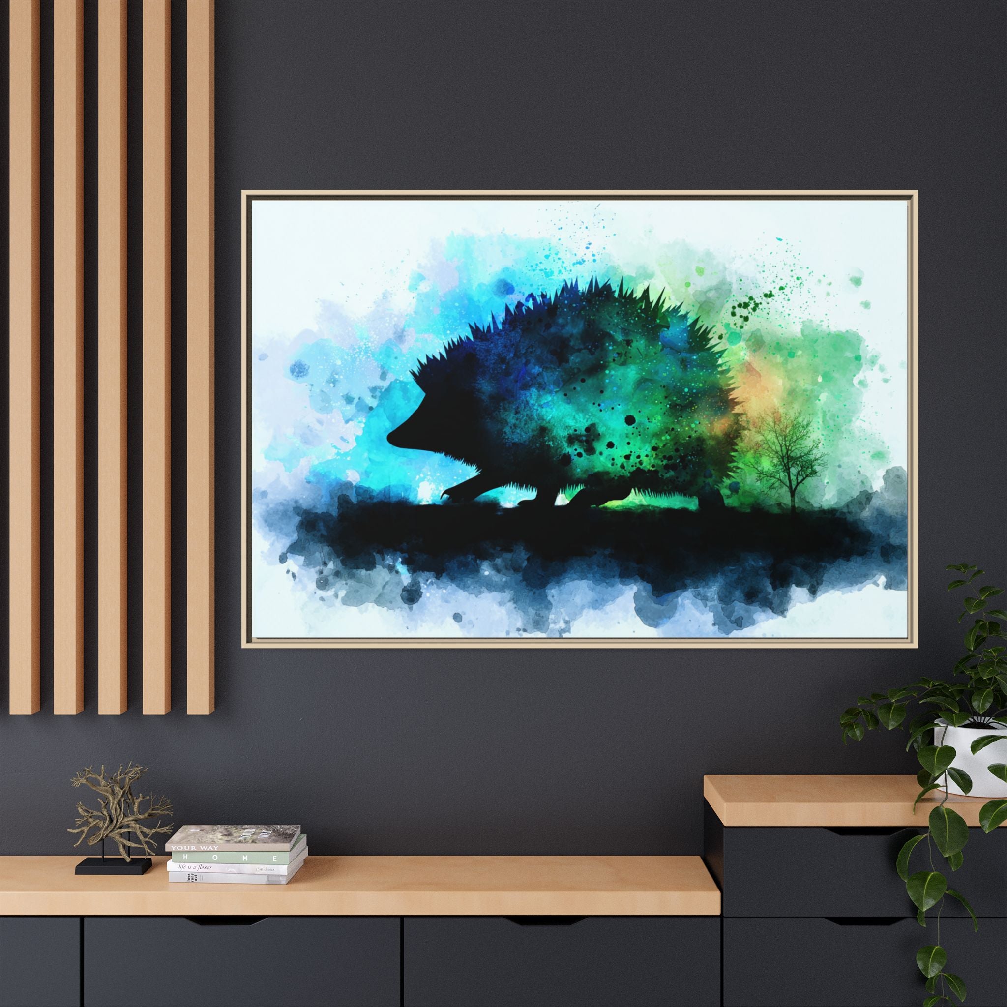 Hedgehog Silhouette Watercolor Art | Nature-Inspired Home Decor