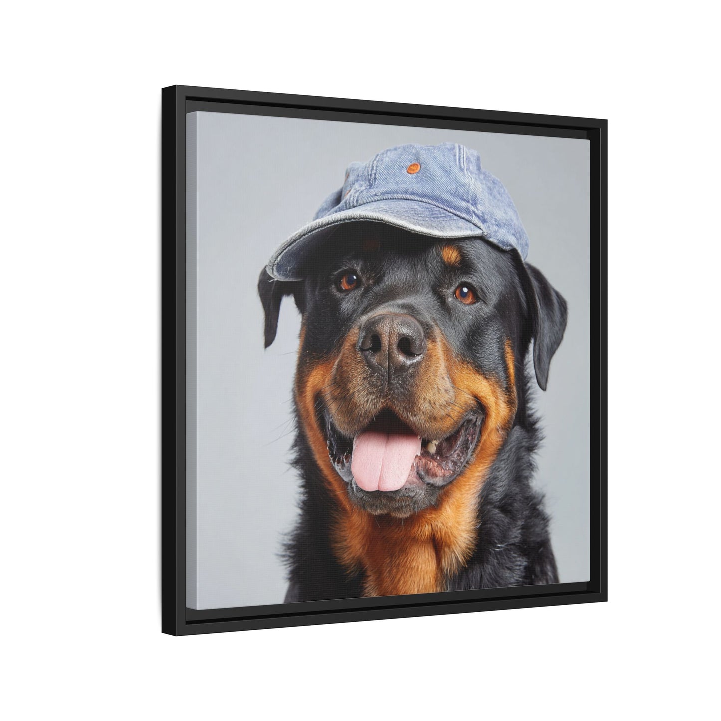 Whimsical Rottweiler Art - Denim Hat Dog Portrait