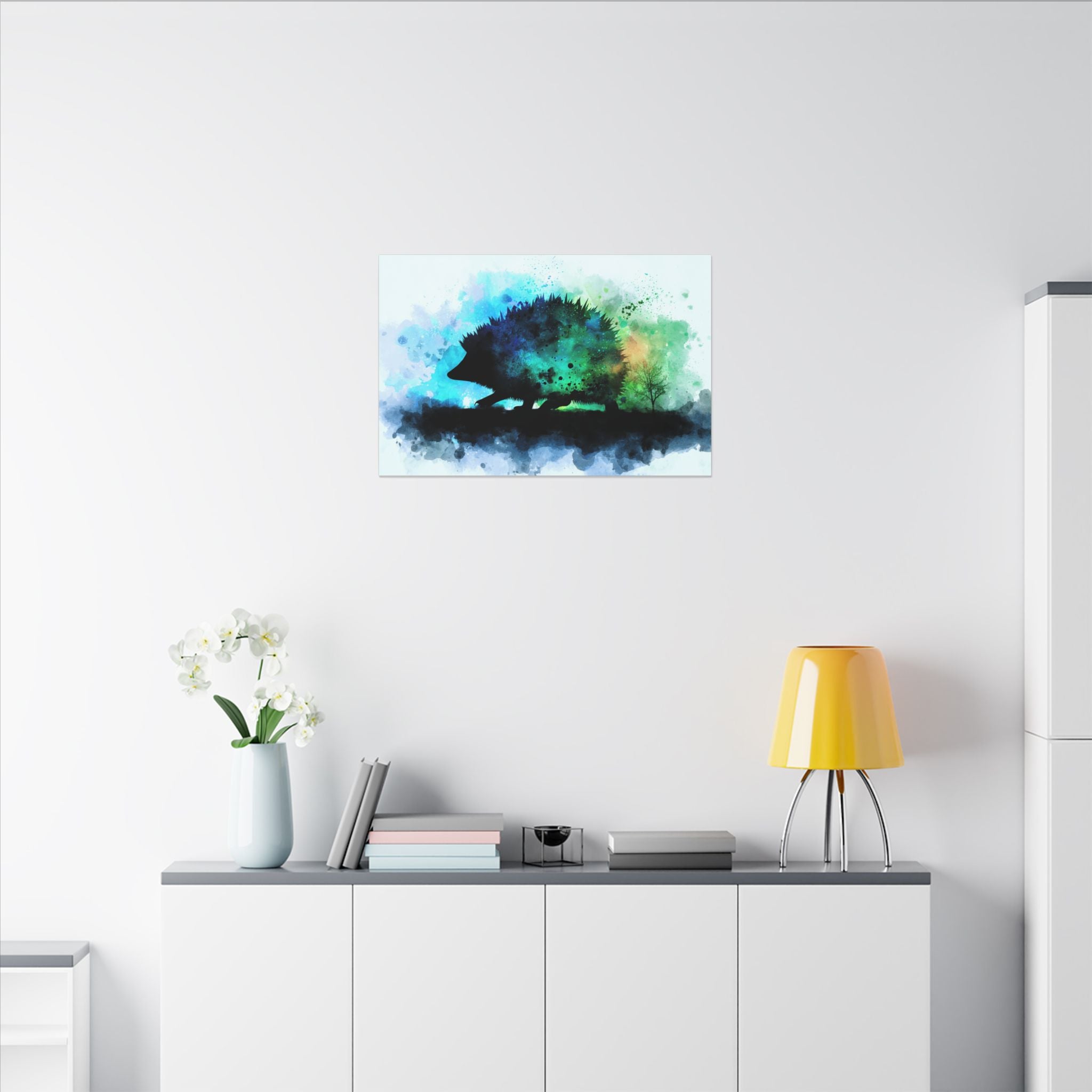 Hedgehog Silhouette Watercolor Art | Nature-Inspired Home Decor