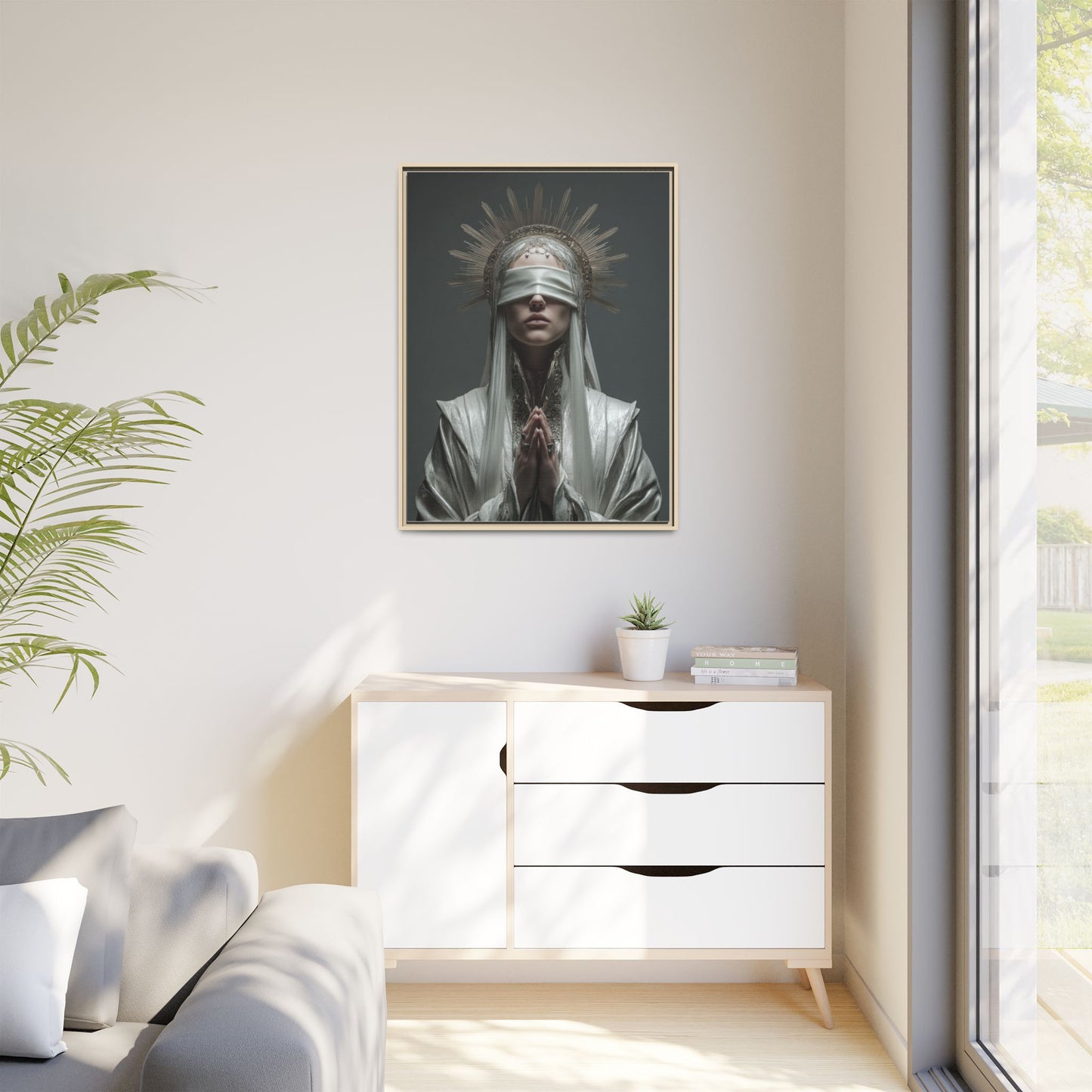 Ethereal Blindfolded Saint Art | Spiritual Home Decor