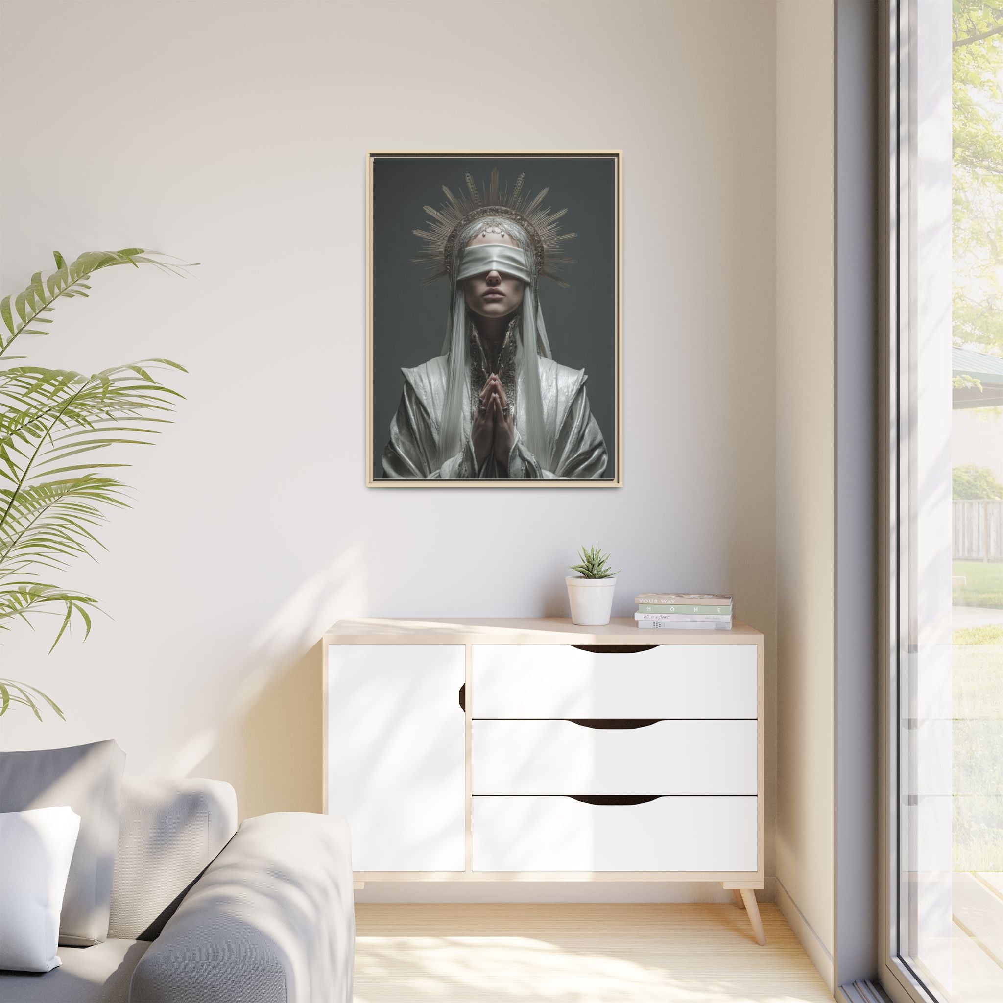 Ethereal Blindfolded Saint Art | Spiritual Home Decor