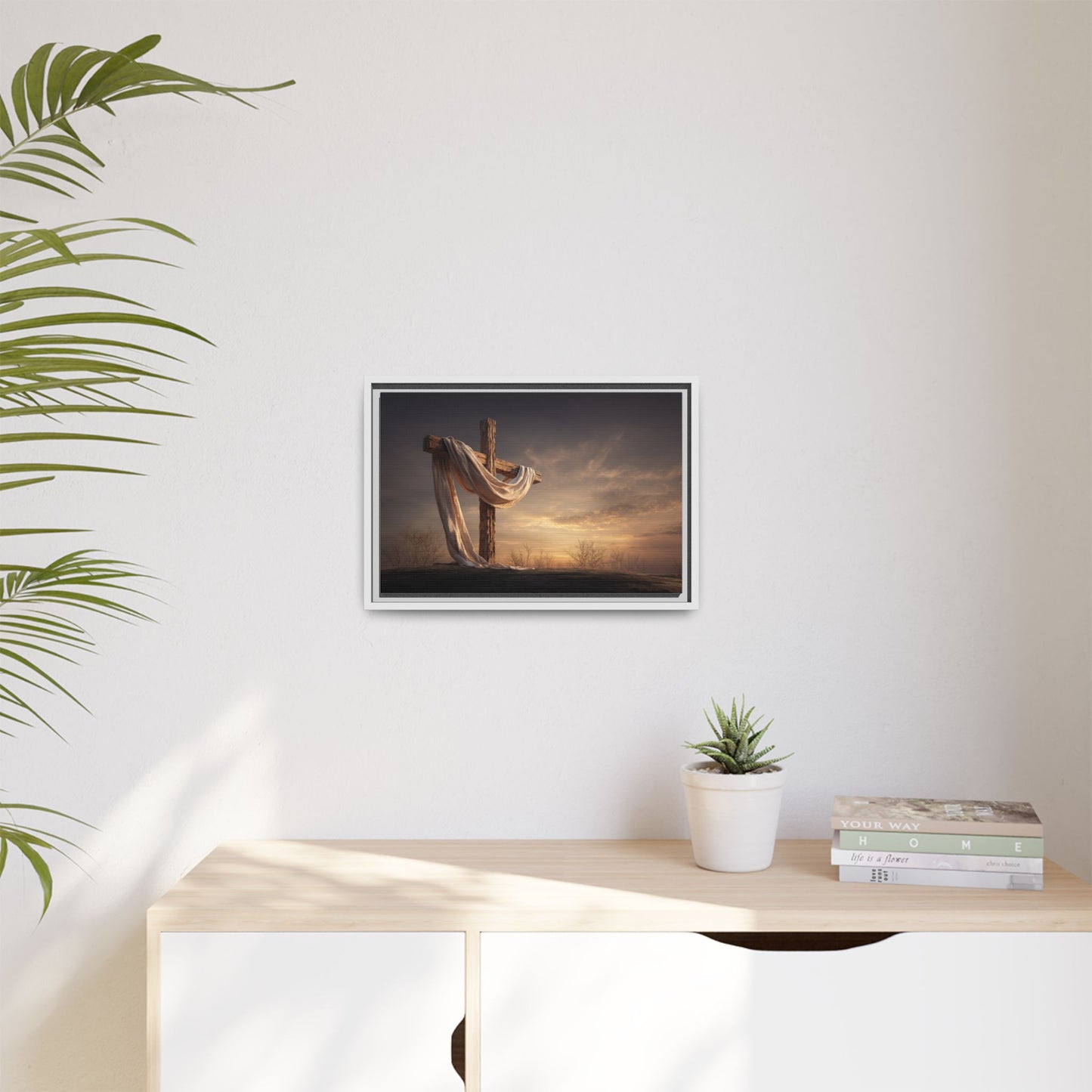 Rustic Cross Wall Art with Draped Fabric | Inspirational Decor
