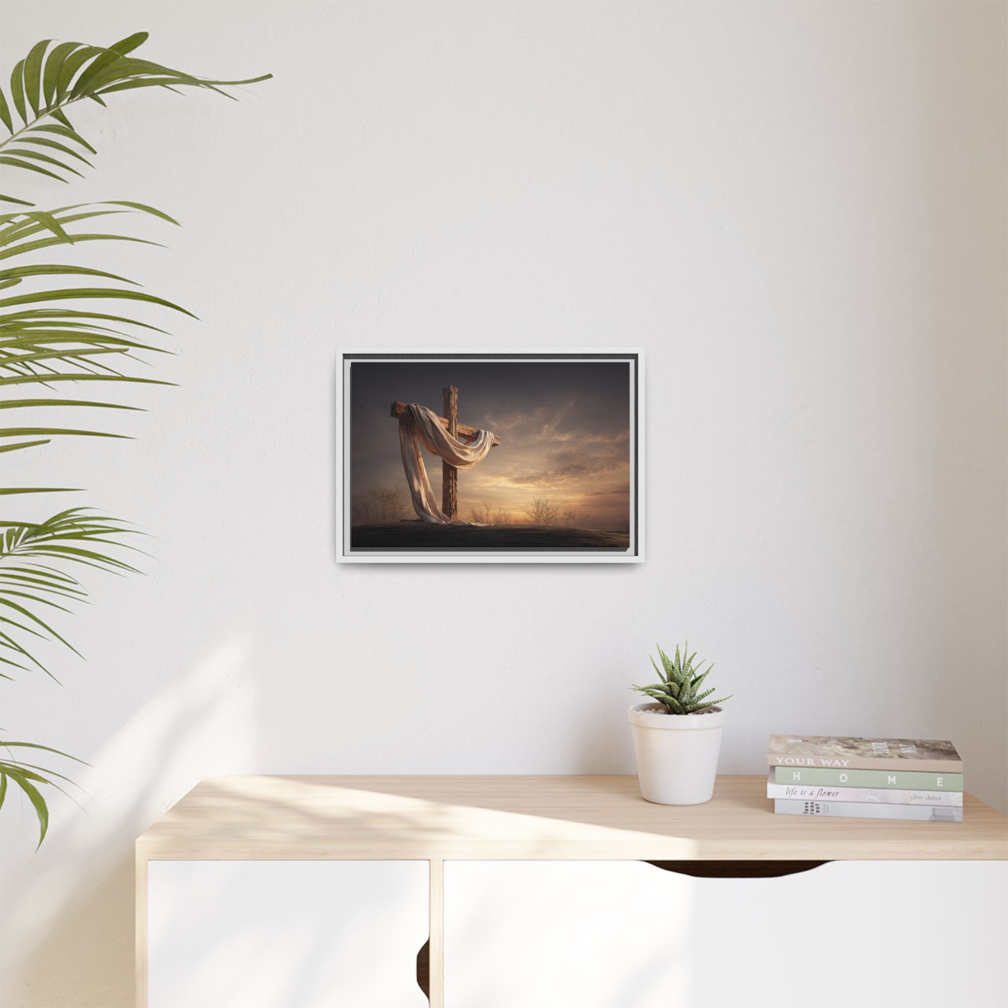 Rustic Cross Wall Art with Draped Fabric | Inspirational Decor