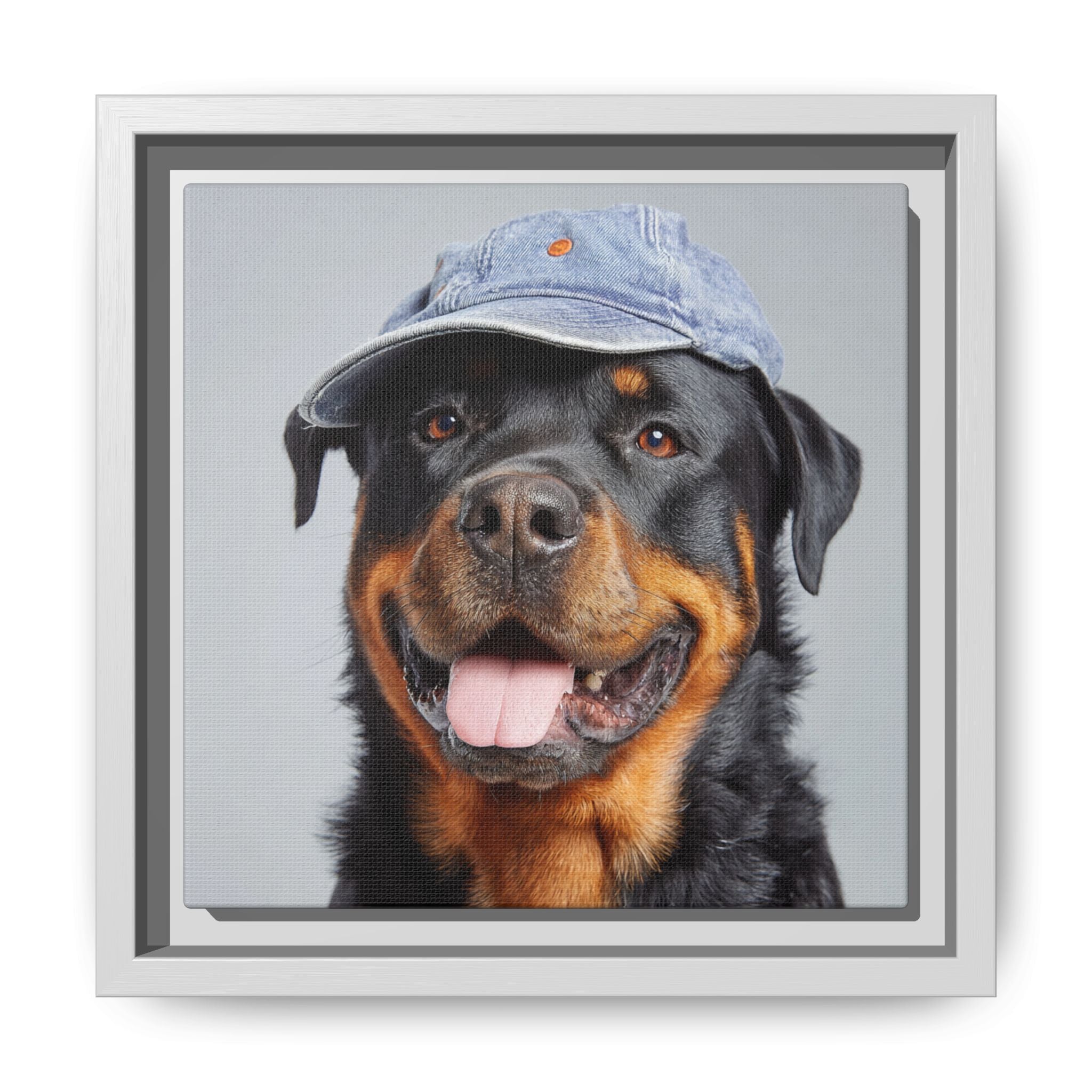 Playful Rottweiler Portrait | Dog Art in Denim Cap