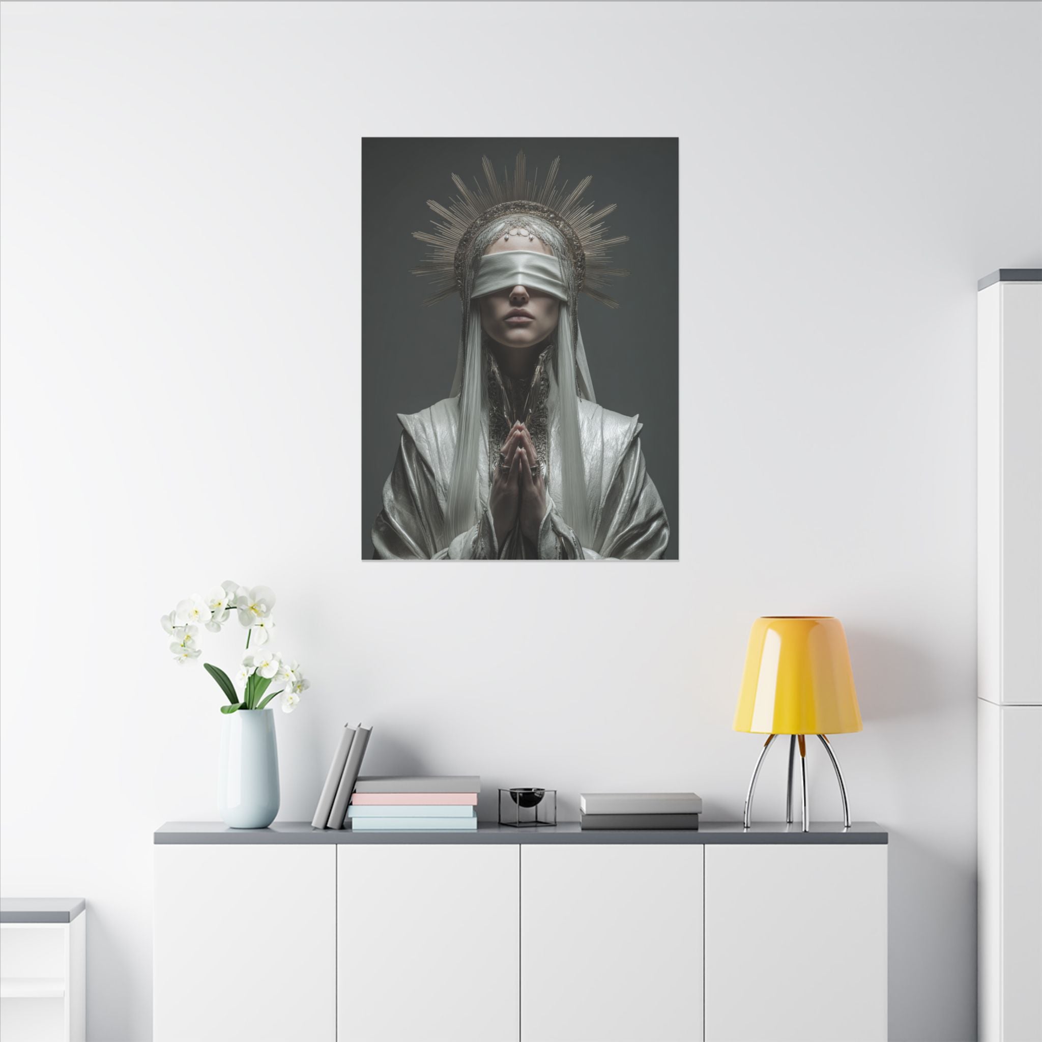 Ethereal Blindfolded Saint Art | Spiritual Home Decor