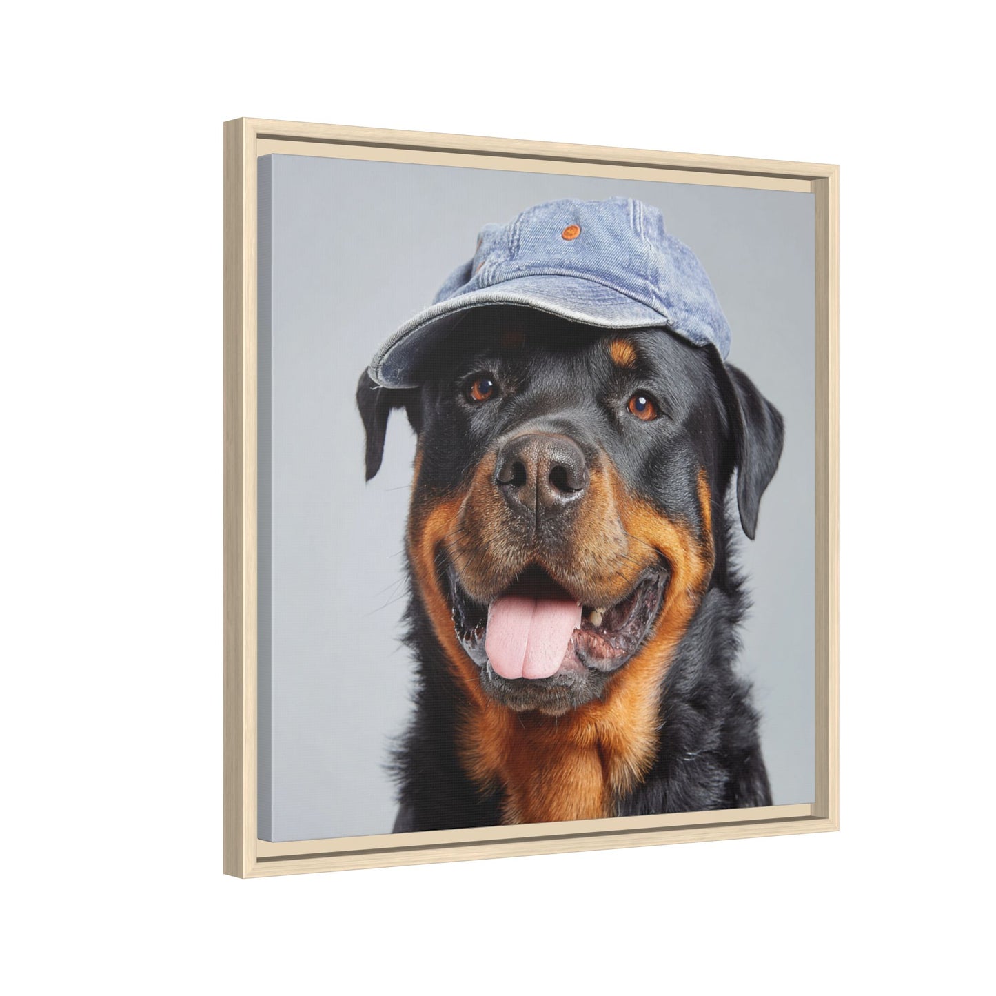 Playful Rottweiler Portrait | Dog Art in Denim Cap