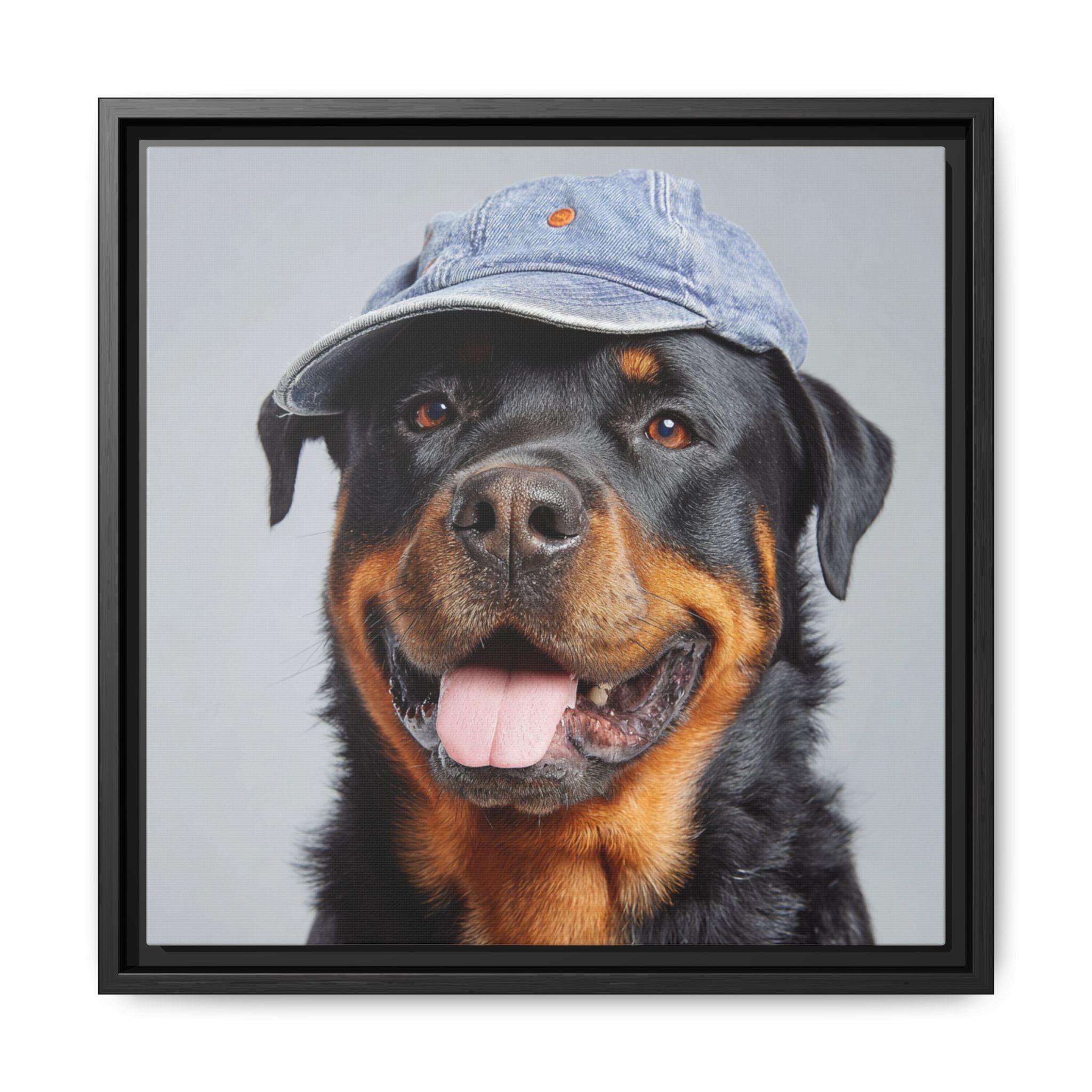 Playful Rottweiler Portrait | Dog Art in Denim Cap