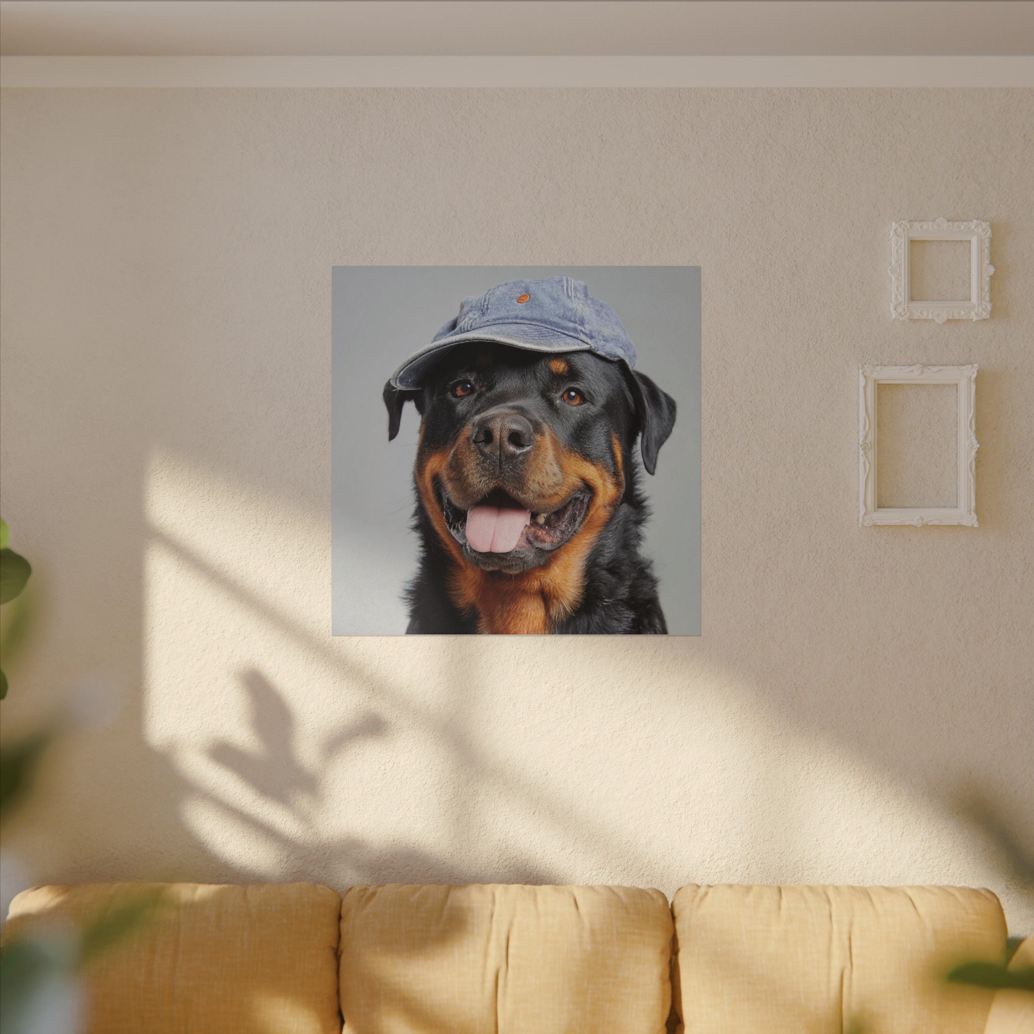 Whimsical Rottweiler Art - Denim Hat Dog Portrait