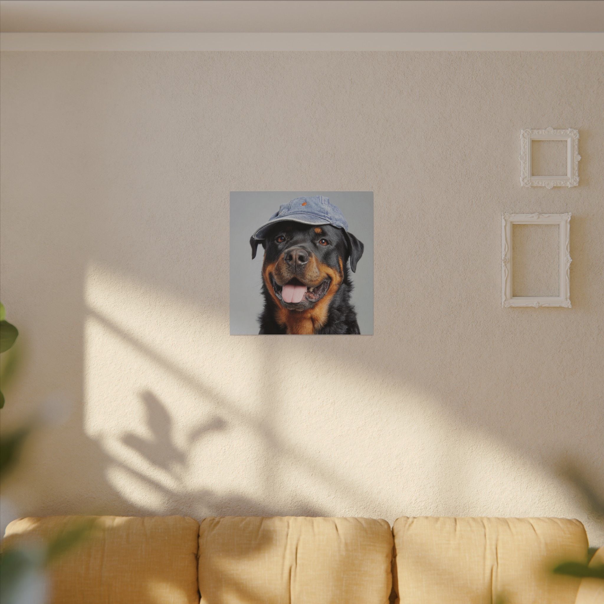 Whimsical Rottweiler Art - Denim Hat Dog Portrait
