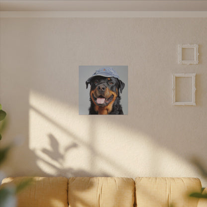 Whimsical Rottweiler Art - Denim Hat Dog Portrait