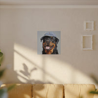 Playful Rottweiler Portrait | Dog Art in Denim Cap