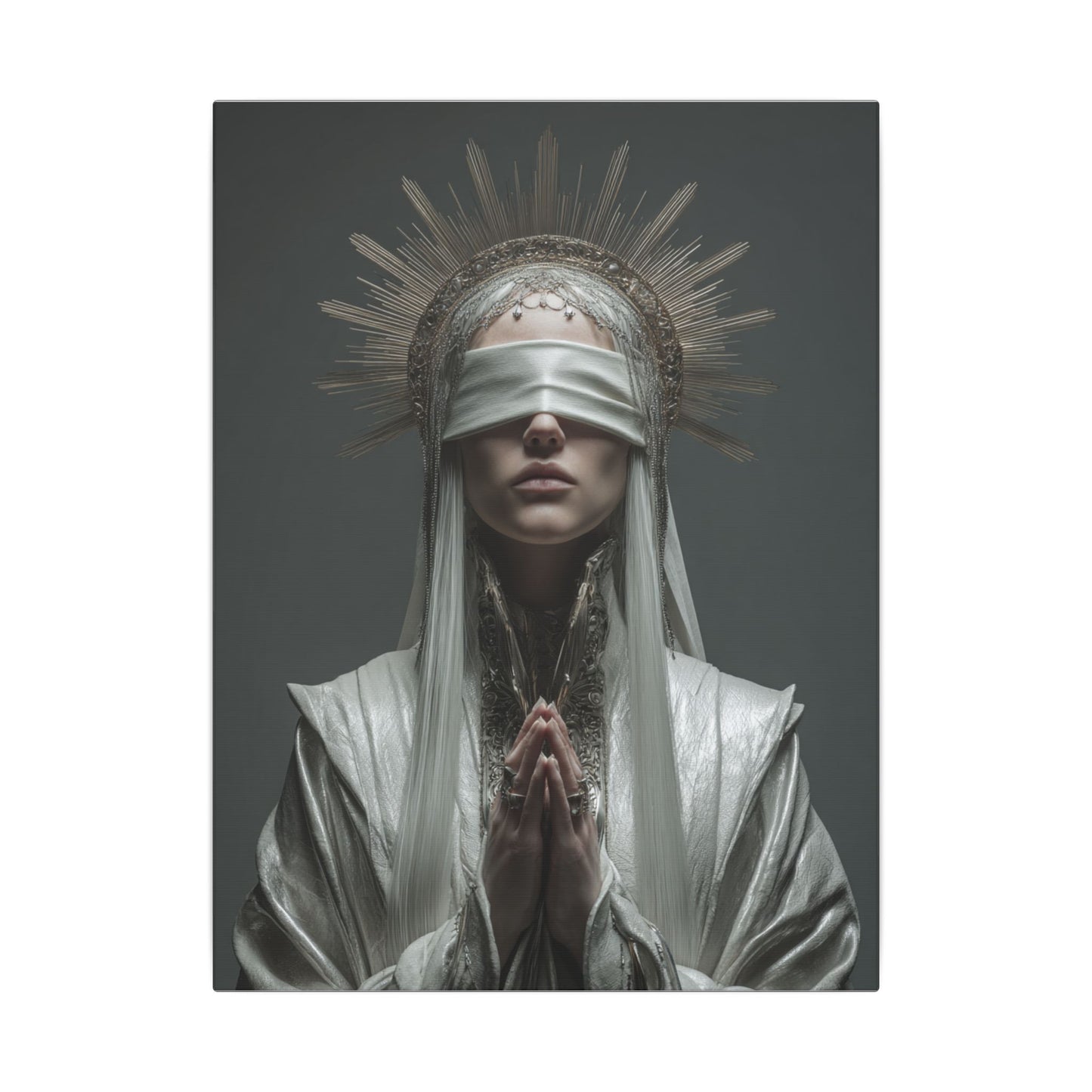 Ethereal Blindfolded Saint Art | Spiritual Home Decor