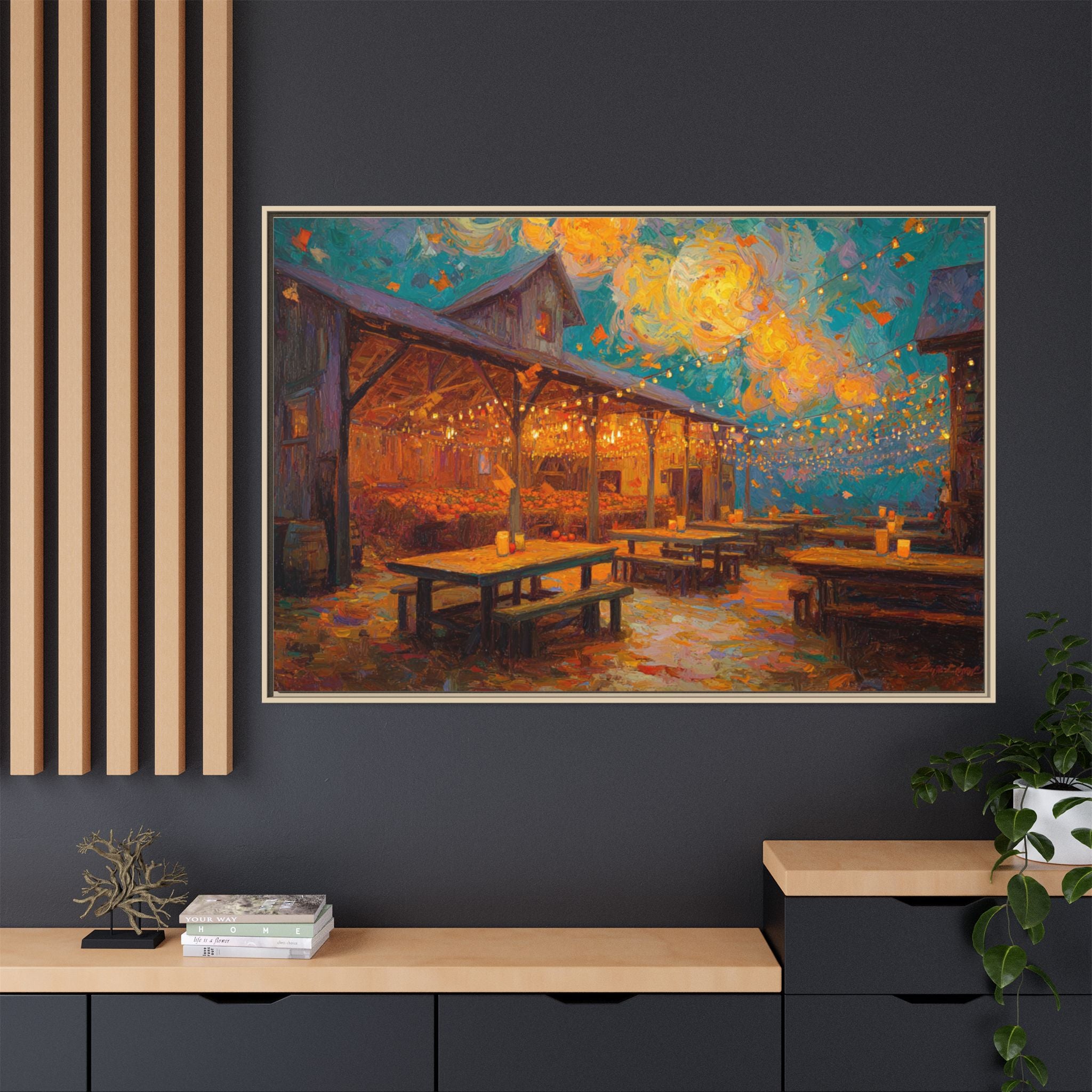 Autumn Festival Night Scene - Colorful Impressionist Art