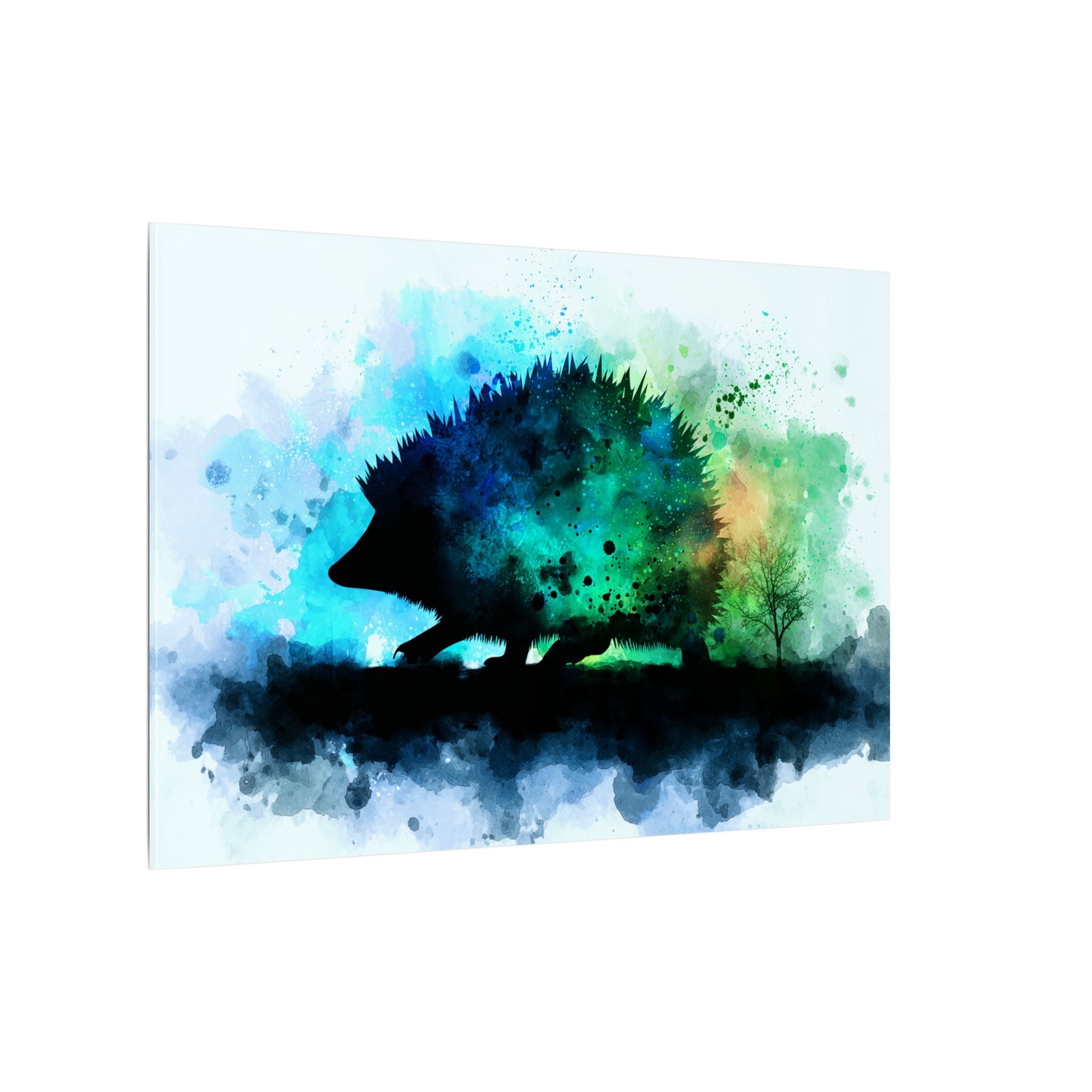 Hedgehog Silhouette Watercolor Art | Nature-Inspired Home Decor