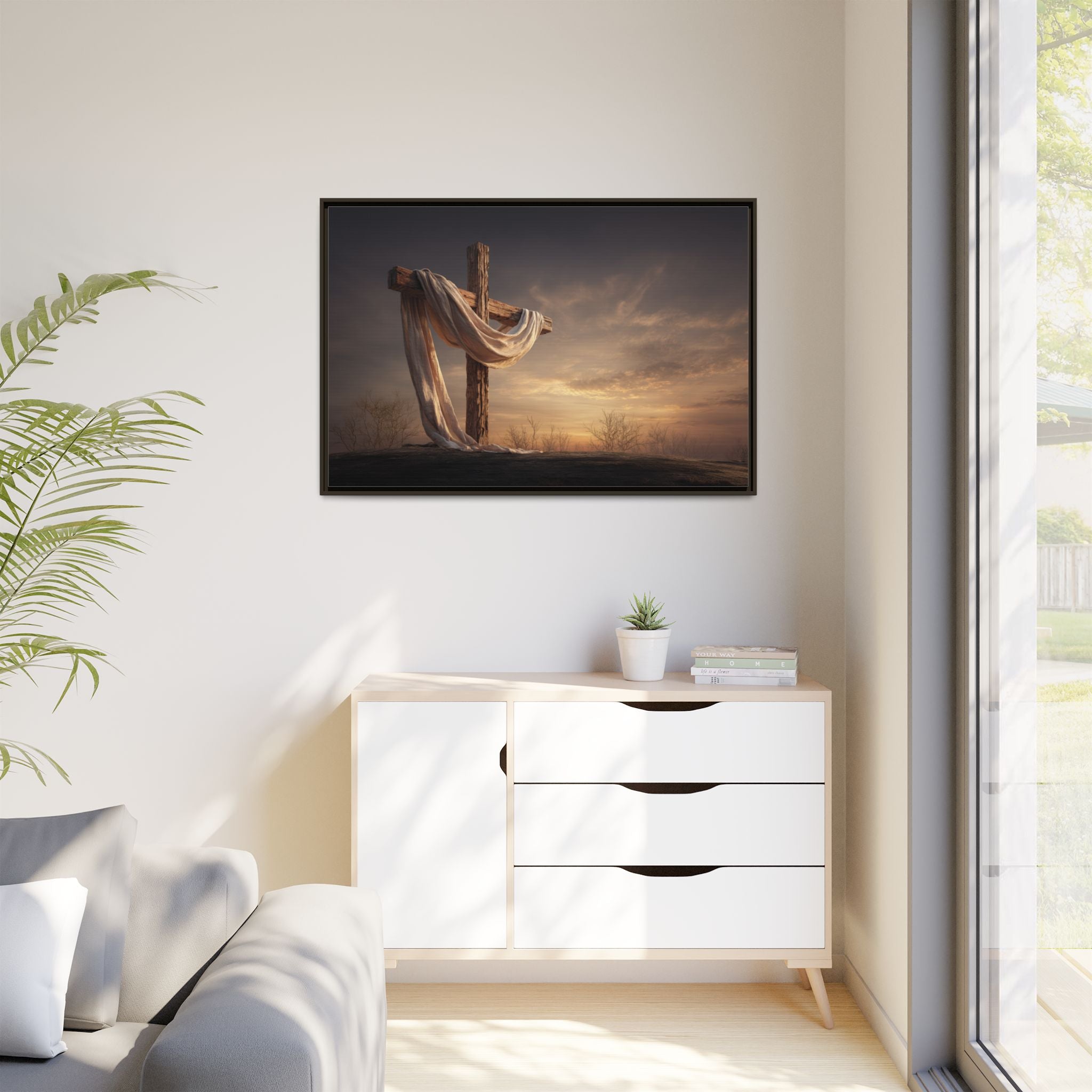 Rustic Cross Wall Art with Draped Fabric | Inspirational Decor