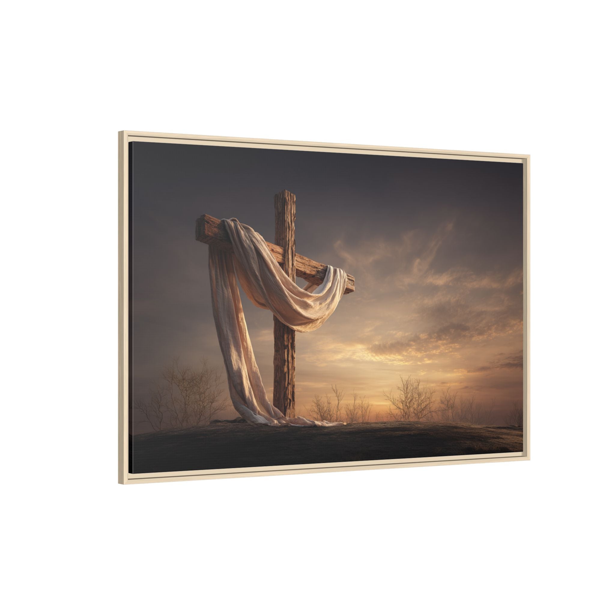 Rustic Cross Wall Art with Draped Fabric | Inspirational Decor