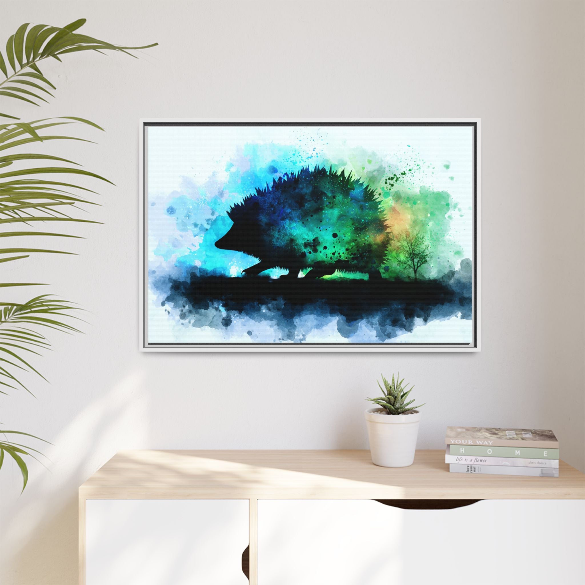 Hedgehog Silhouette Watercolor Art | Nature-Inspired Home Decor