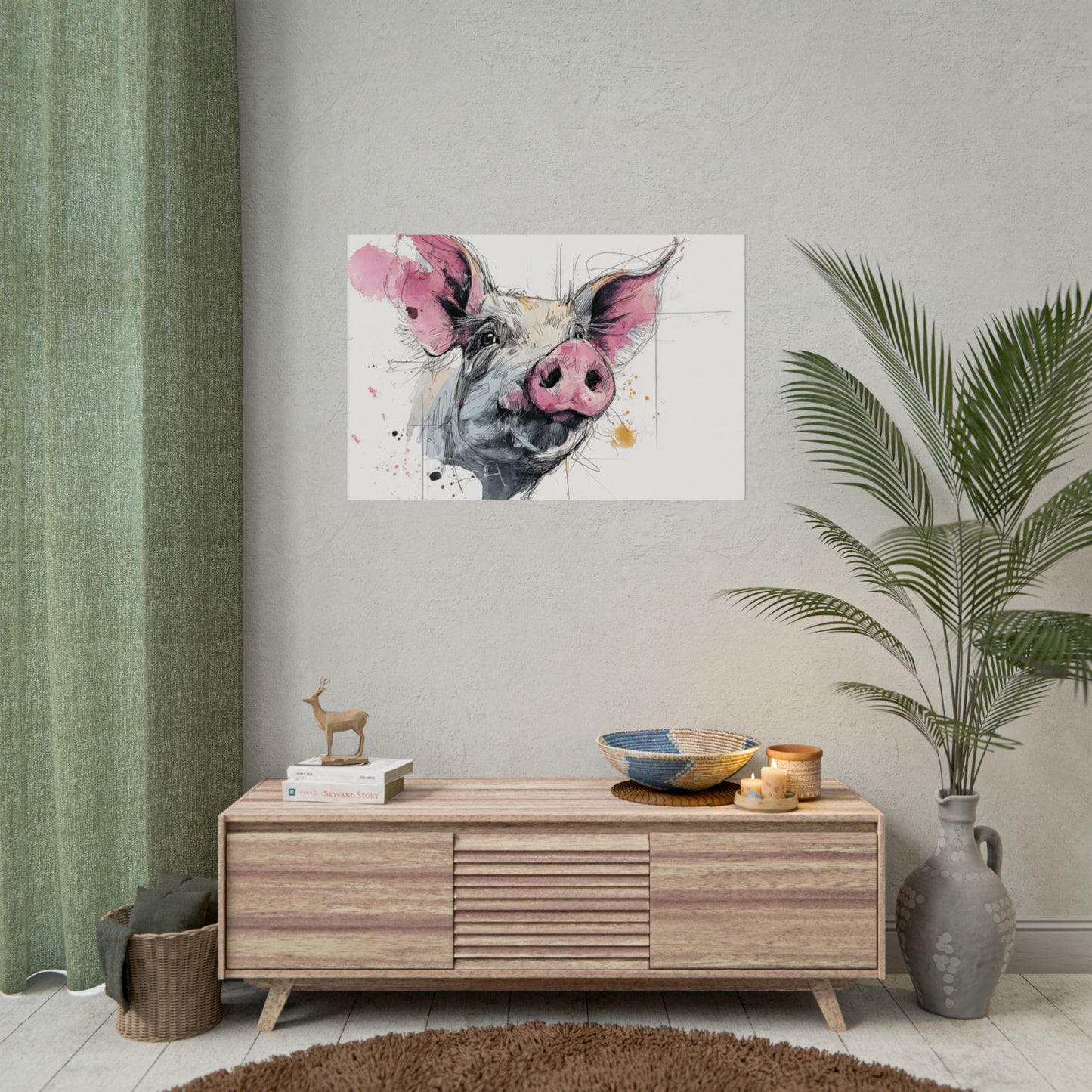 Whimsical Pig Art Print - Playful Farmhouse Decor
