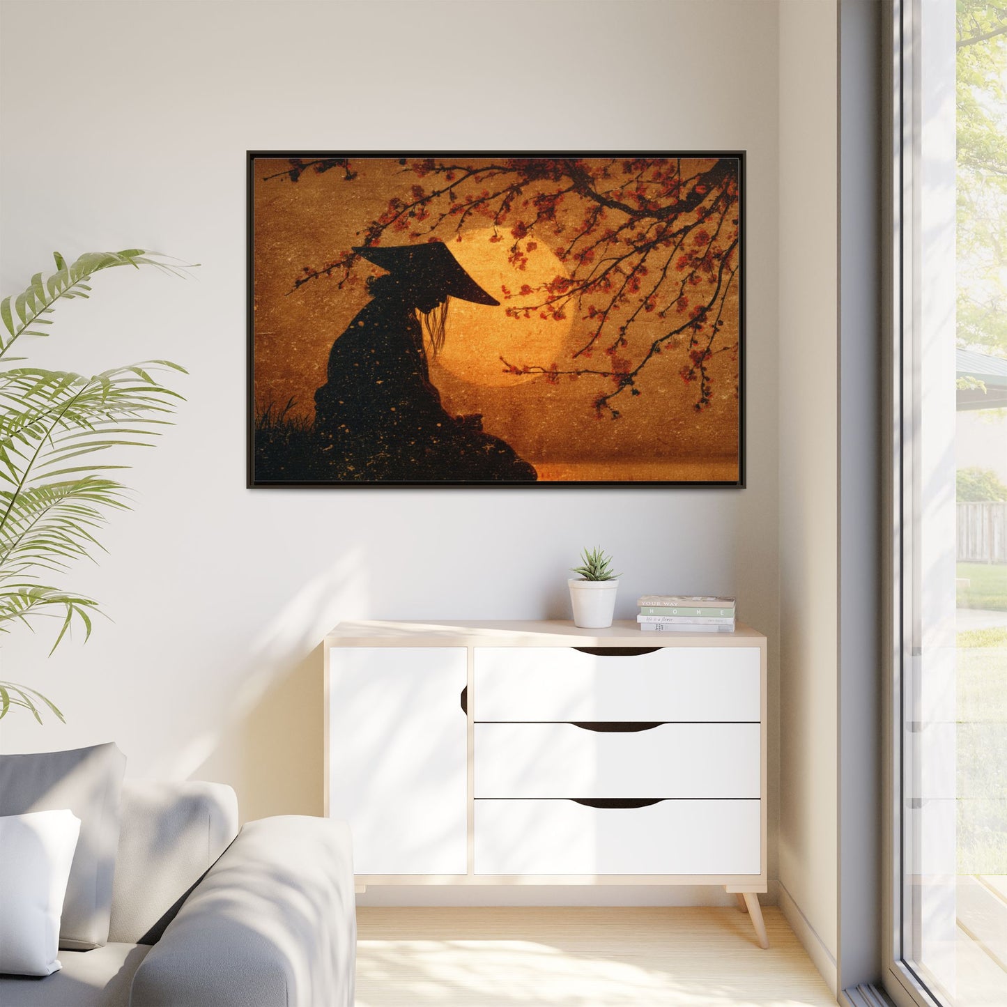 Serene Silhouette of Contemplation | Asian-Inspired Artwork