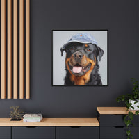 Whimsical Rottweiler Art - Denim Hat Dog Portrait