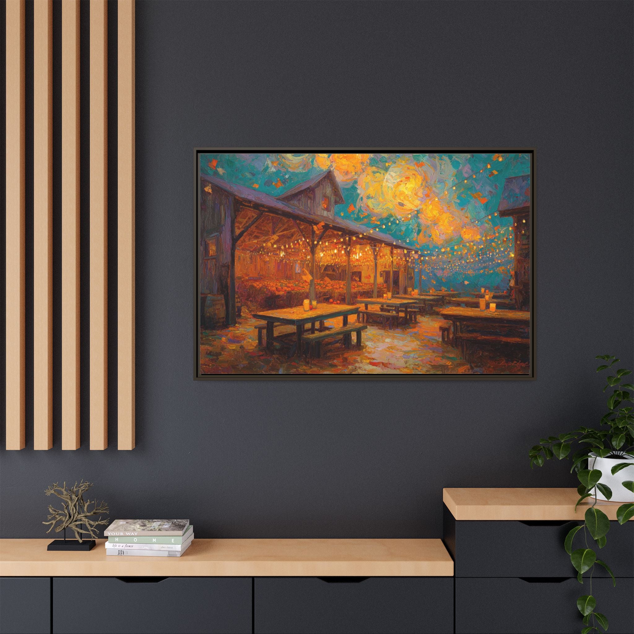Autumn Festival Night Scene - Colorful Impressionist Art