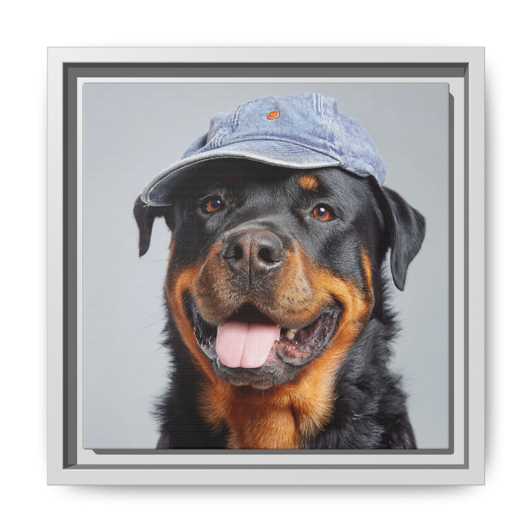 Playful Rottweiler Portrait | Dog Art in Denim Cap