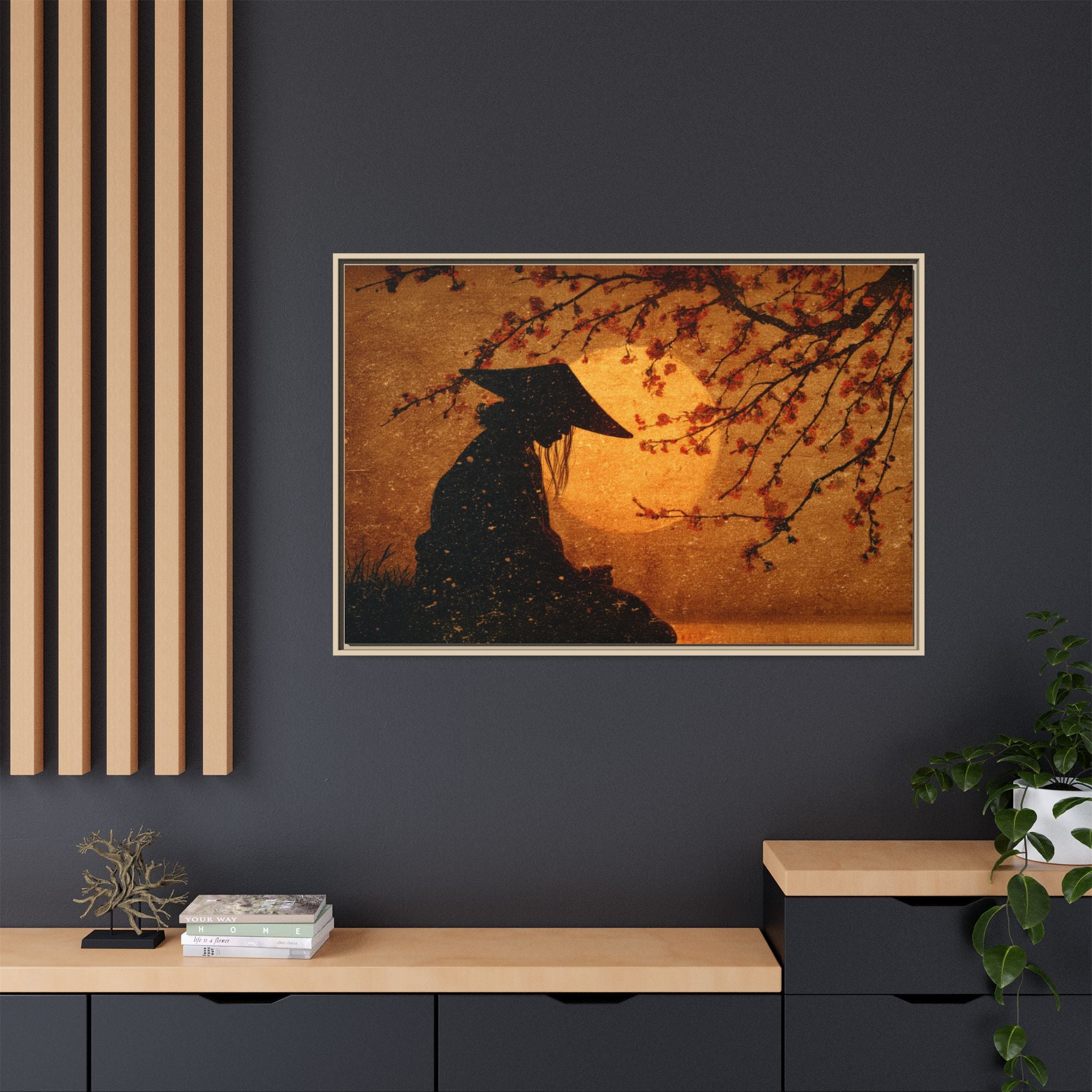 Serene Silhouette of Contemplation | Asian-Inspired Artwork