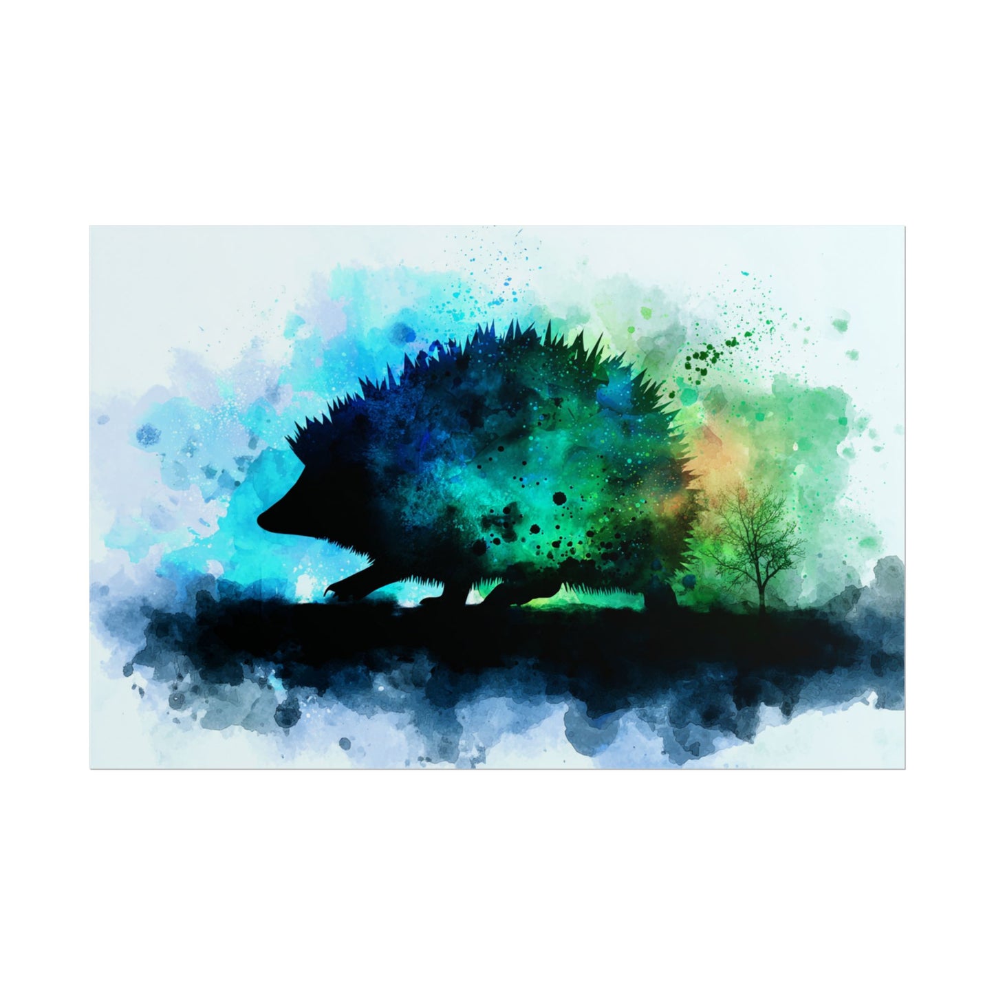 Hedgehog Silhouette Watercolor Art | Nature-Inspired Home Decor