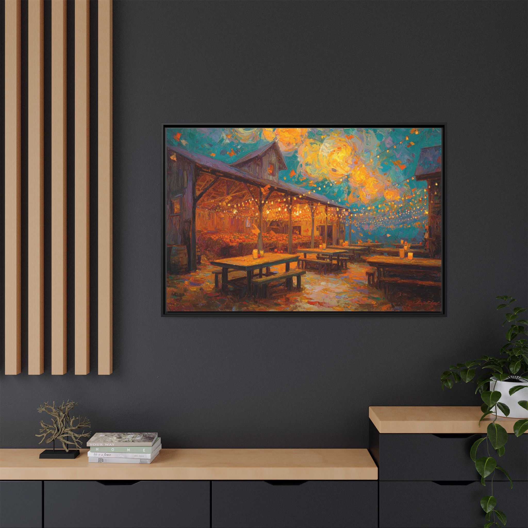 Autumn Festival Night Scene - Colorful Impressionist Art