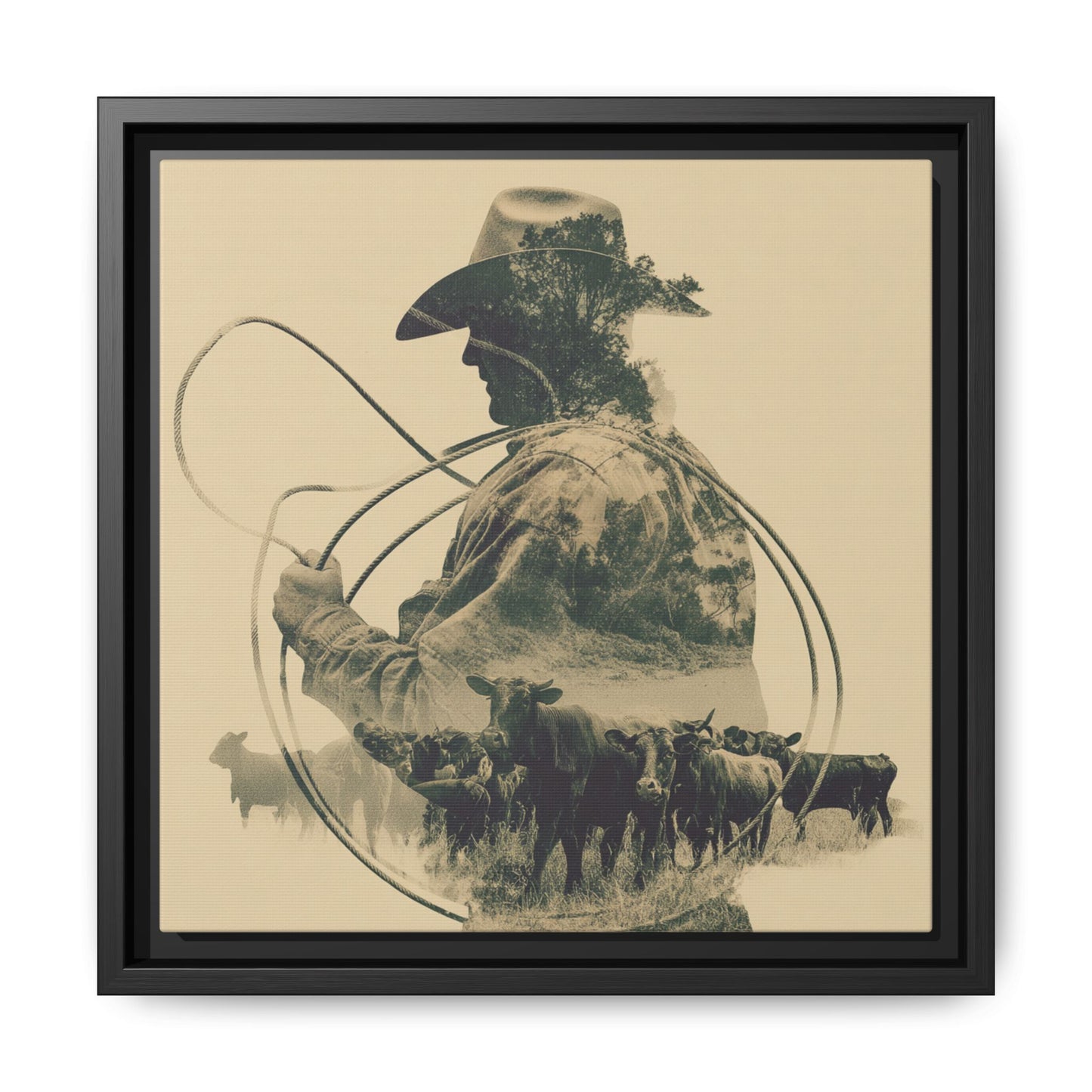 Lone Cowboy Silhouette Art - Vintage Western Charm