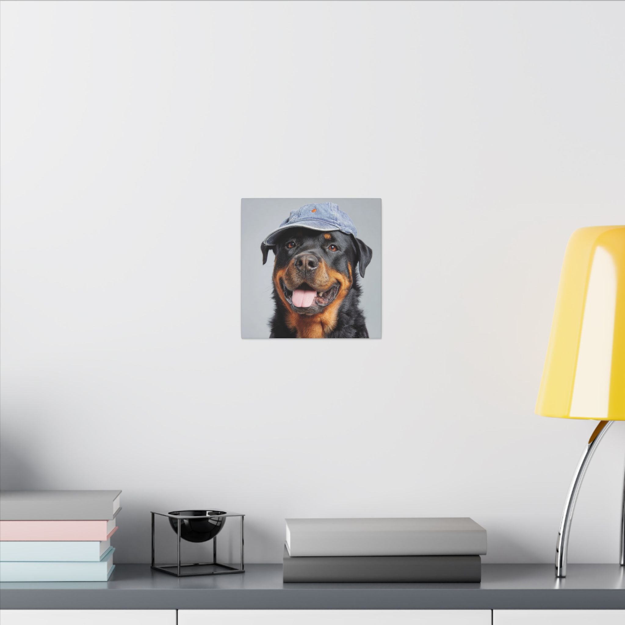 Playful Rottweiler Portrait | Dog Art in Denim Cap