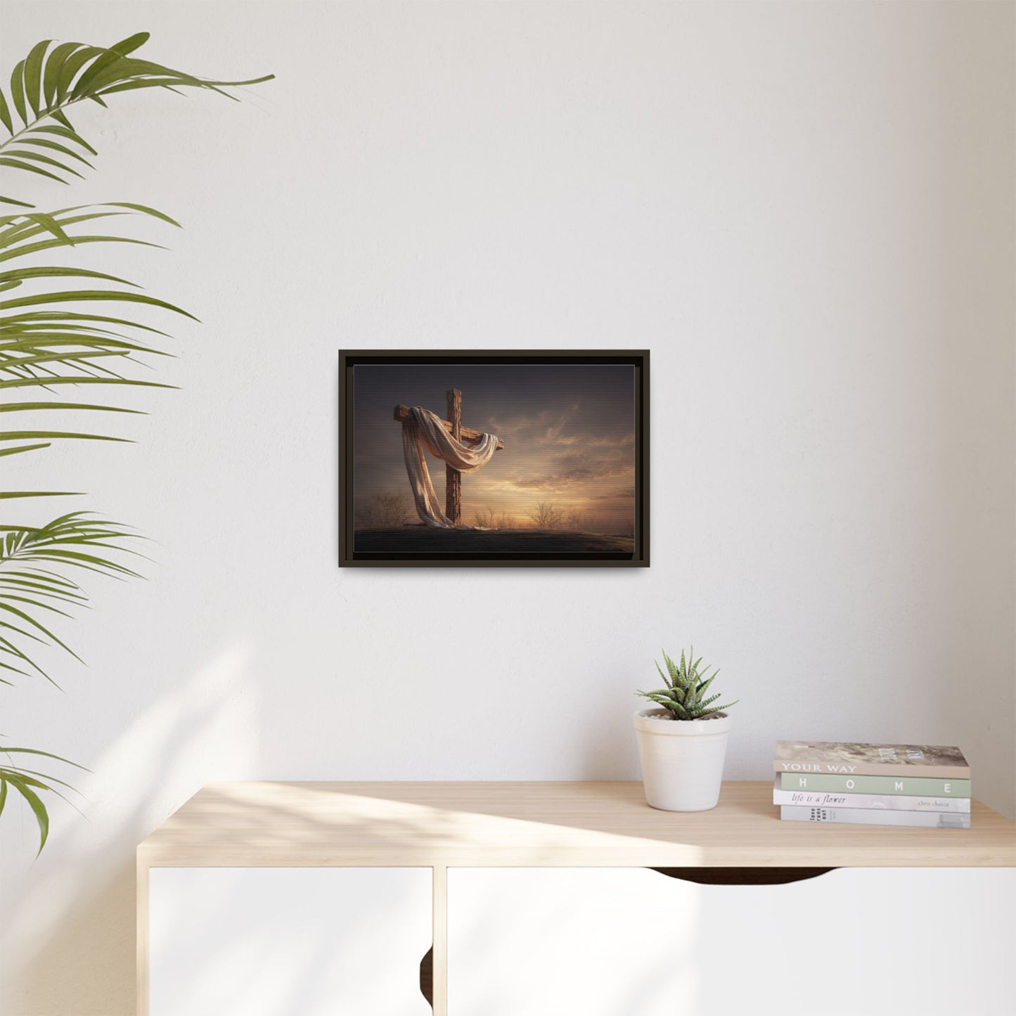 Rustic Cross Wall Art with Draped Fabric | Inspirational Decor