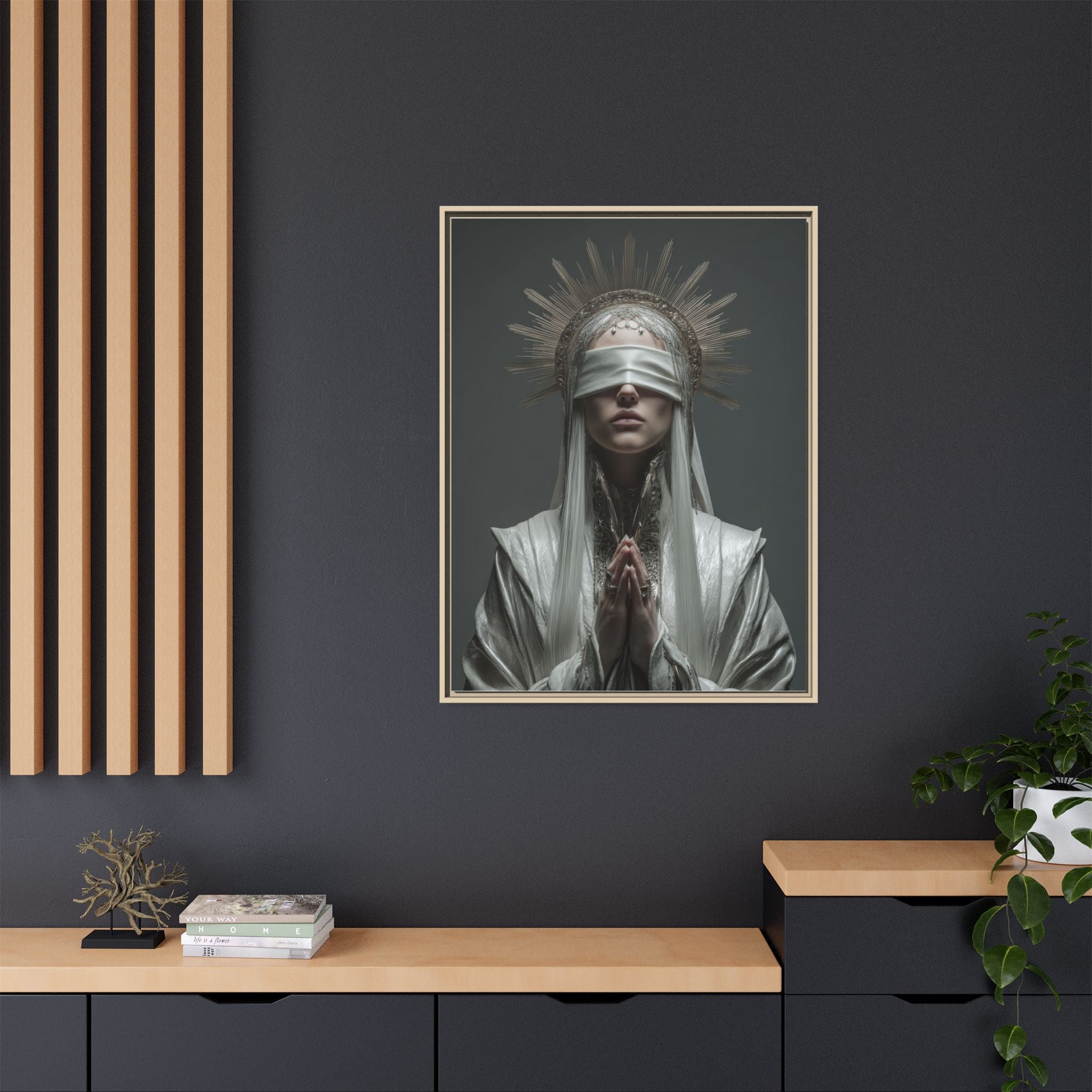 Ethereal Blindfolded Saint Art | Spiritual Home Decor