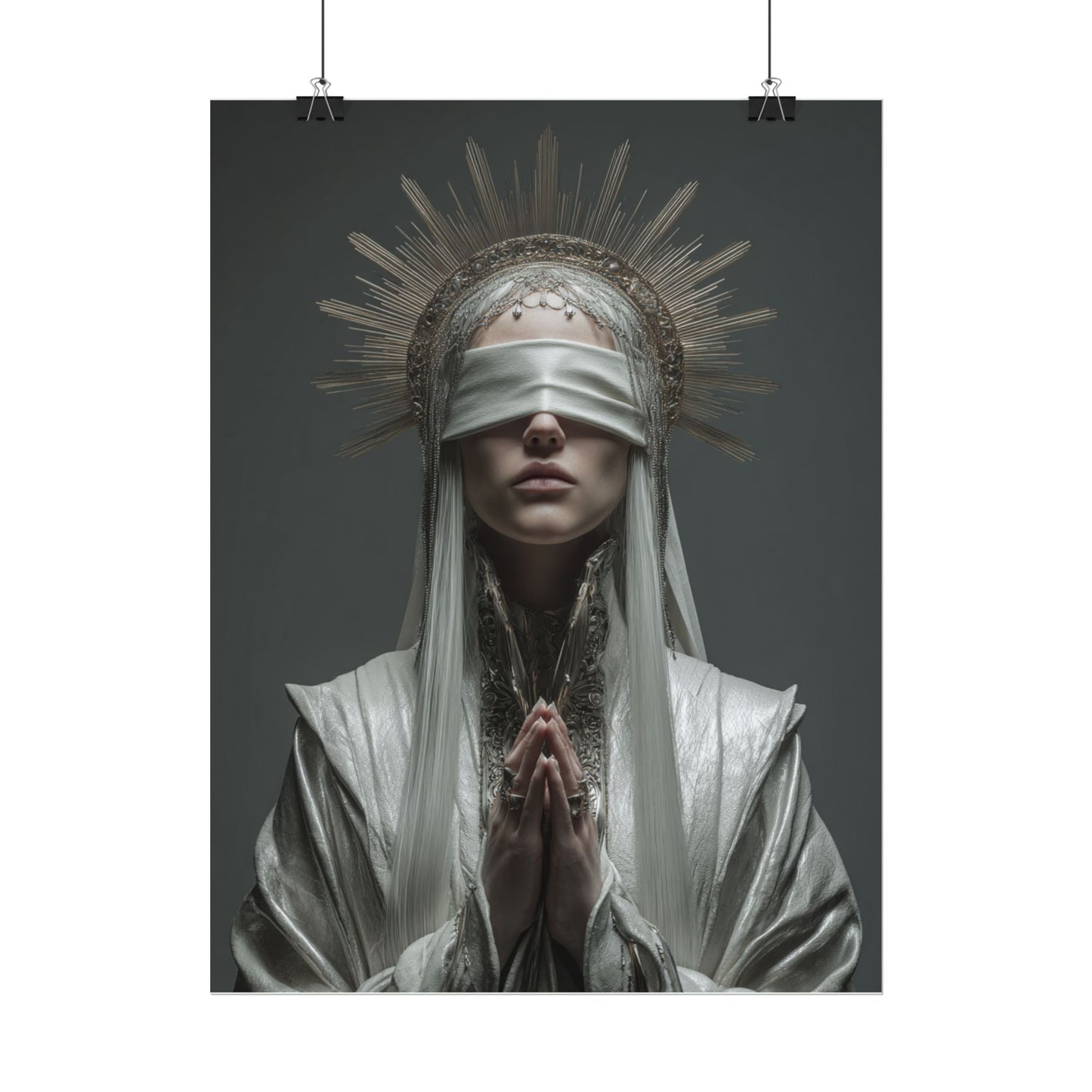 Ethereal Blindfolded Saint Art | Spiritual Home Decor