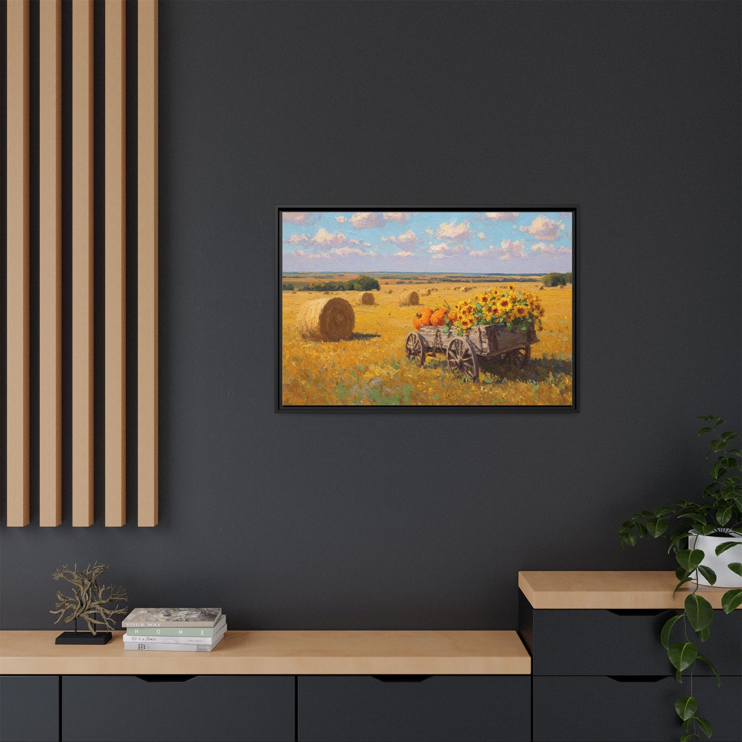 Sunflower Harvest Wagon Decor | Rustic Farm Art for Home